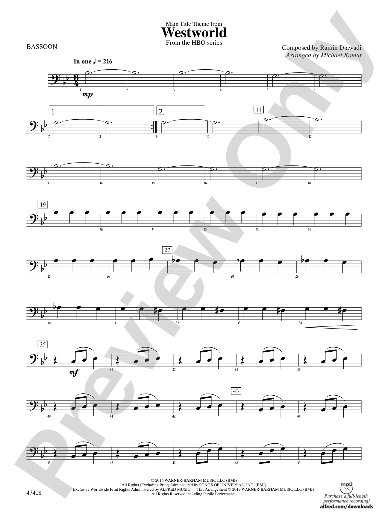 Main Title Theme from Westworld: Bassoon
