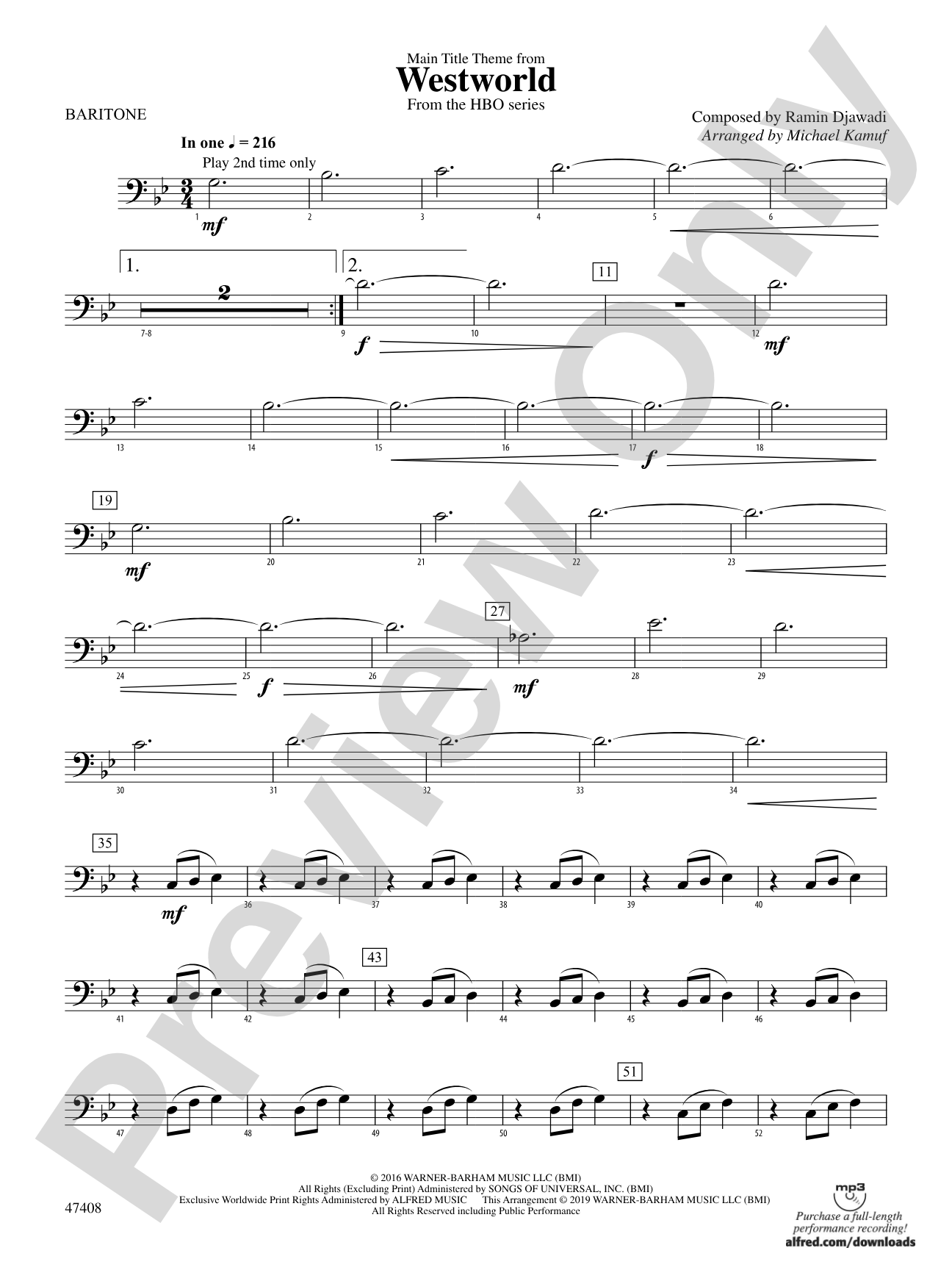 Main Title Theme from Westworld: Baritone B.C.