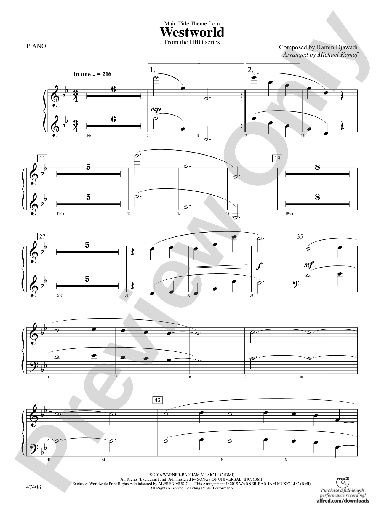 Main Title Theme from Westworld: Piano Accompaniment