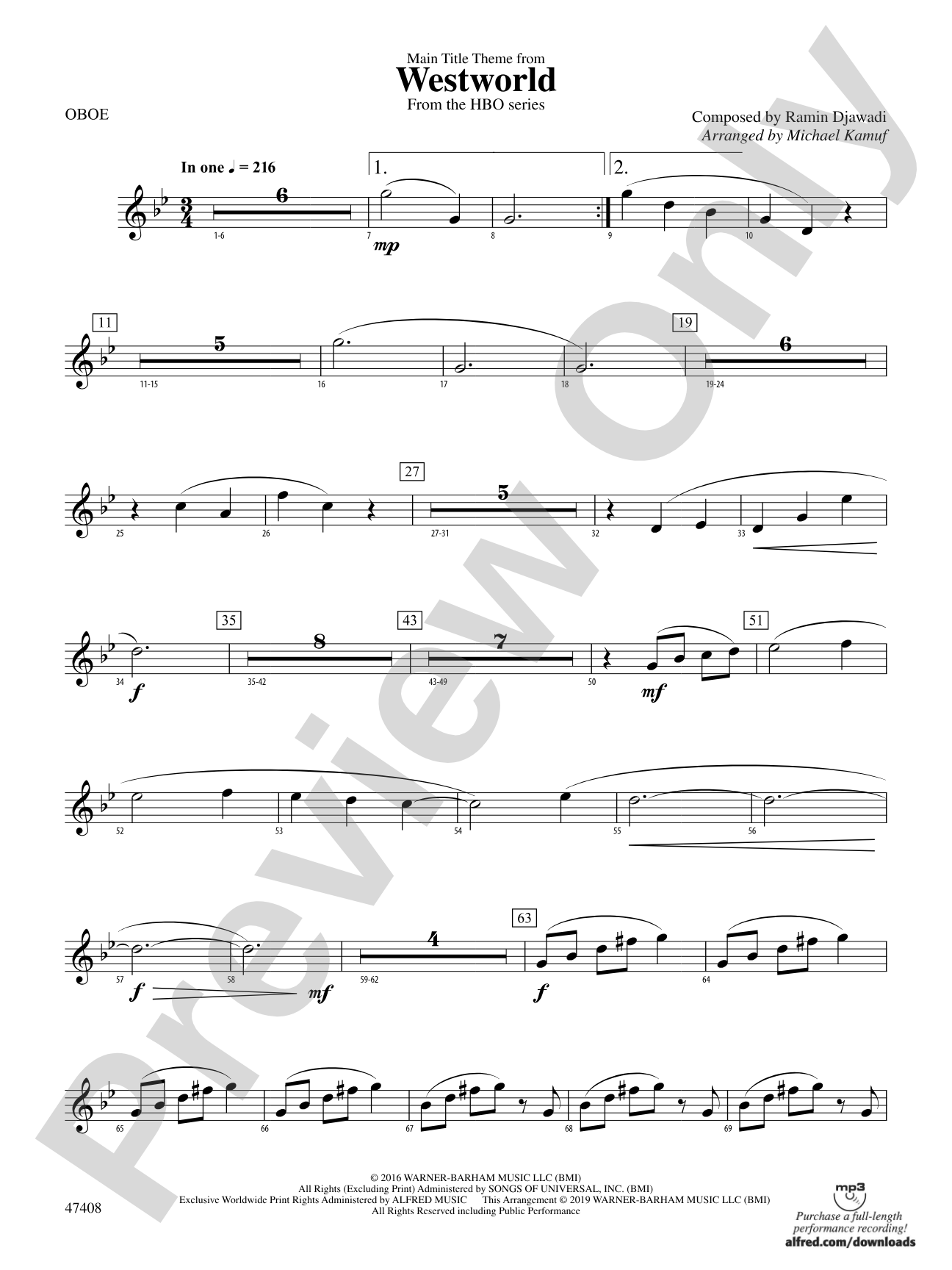 Main Title Theme from Westworld: Oboe
