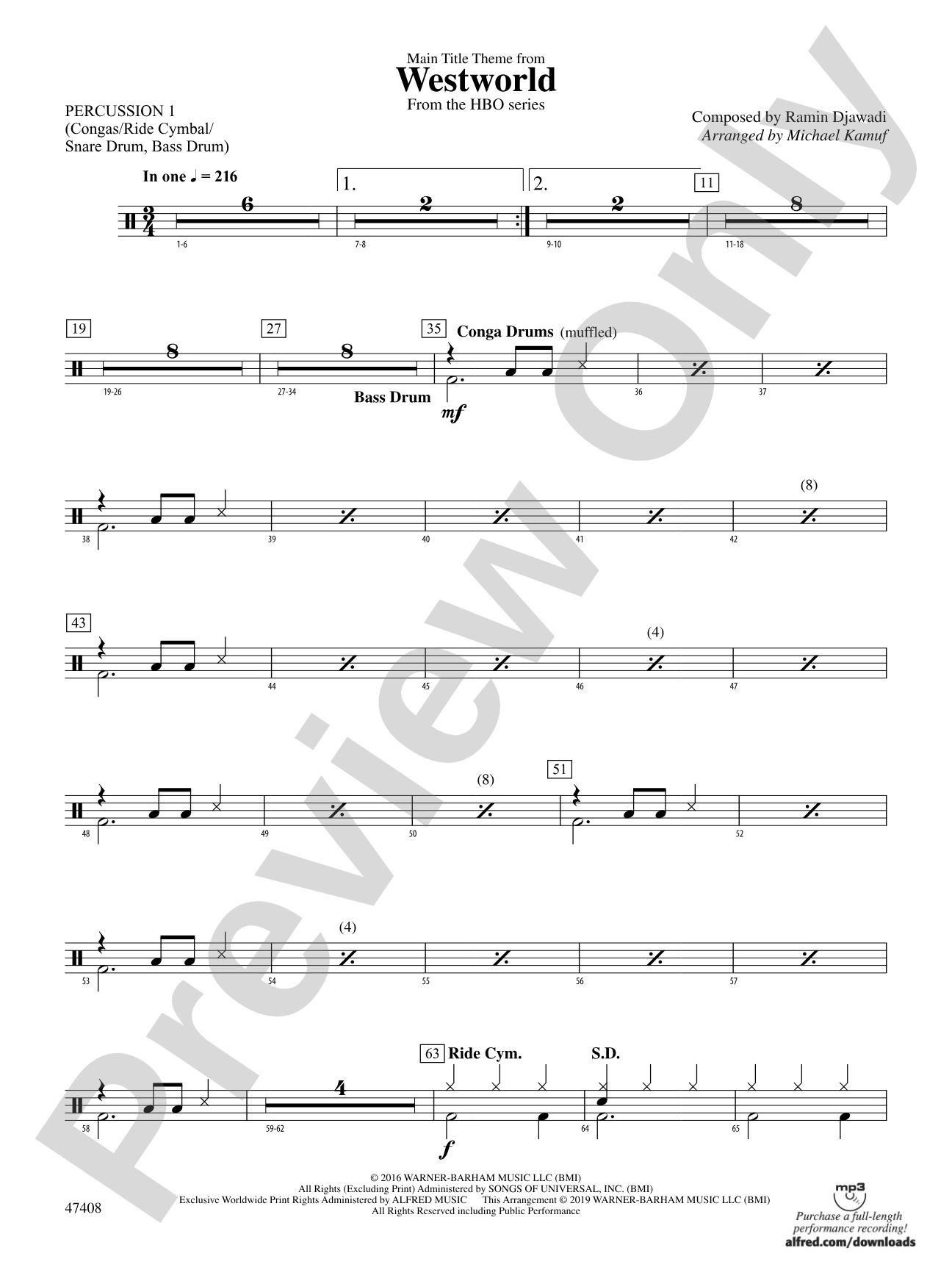 Main Title Theme from Westworld: 1st Percussion