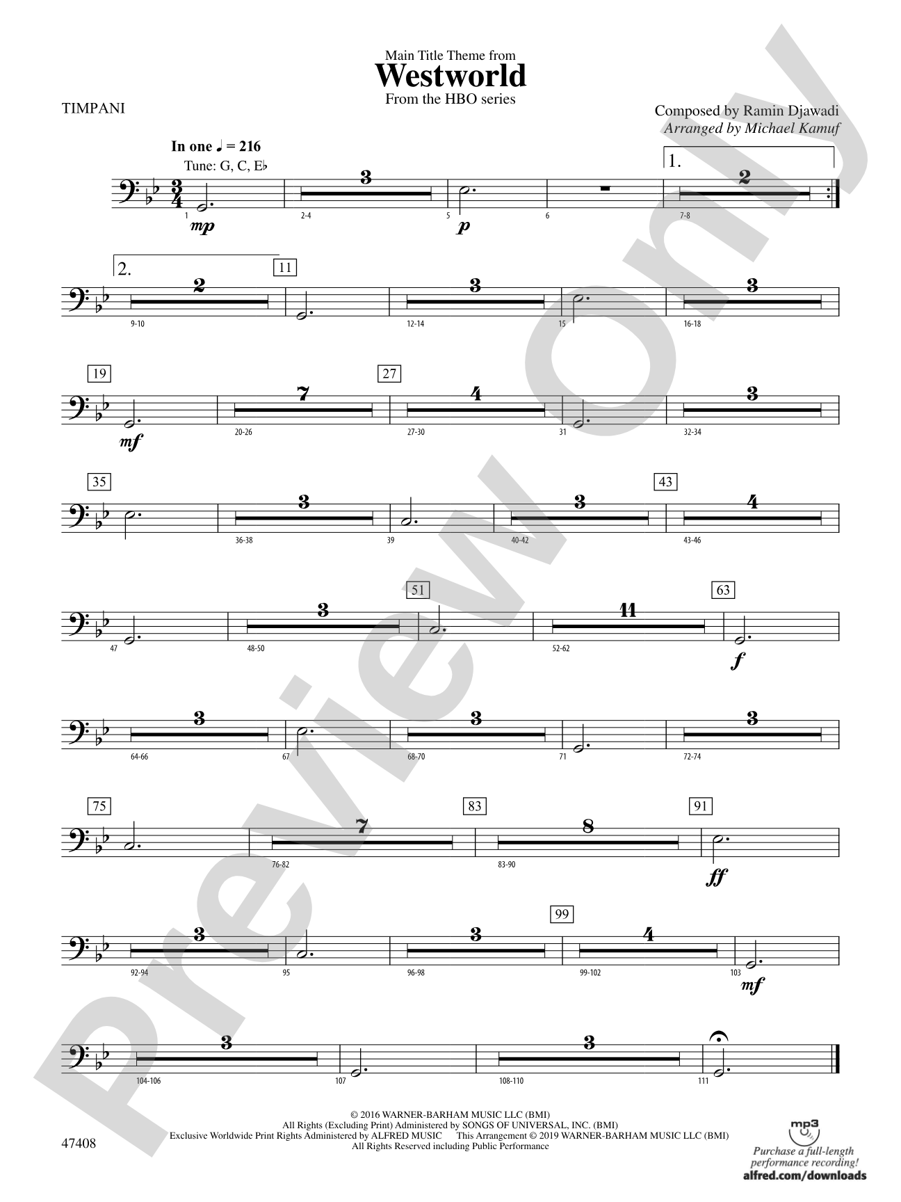 Main Title Theme from Westworld: Timpani