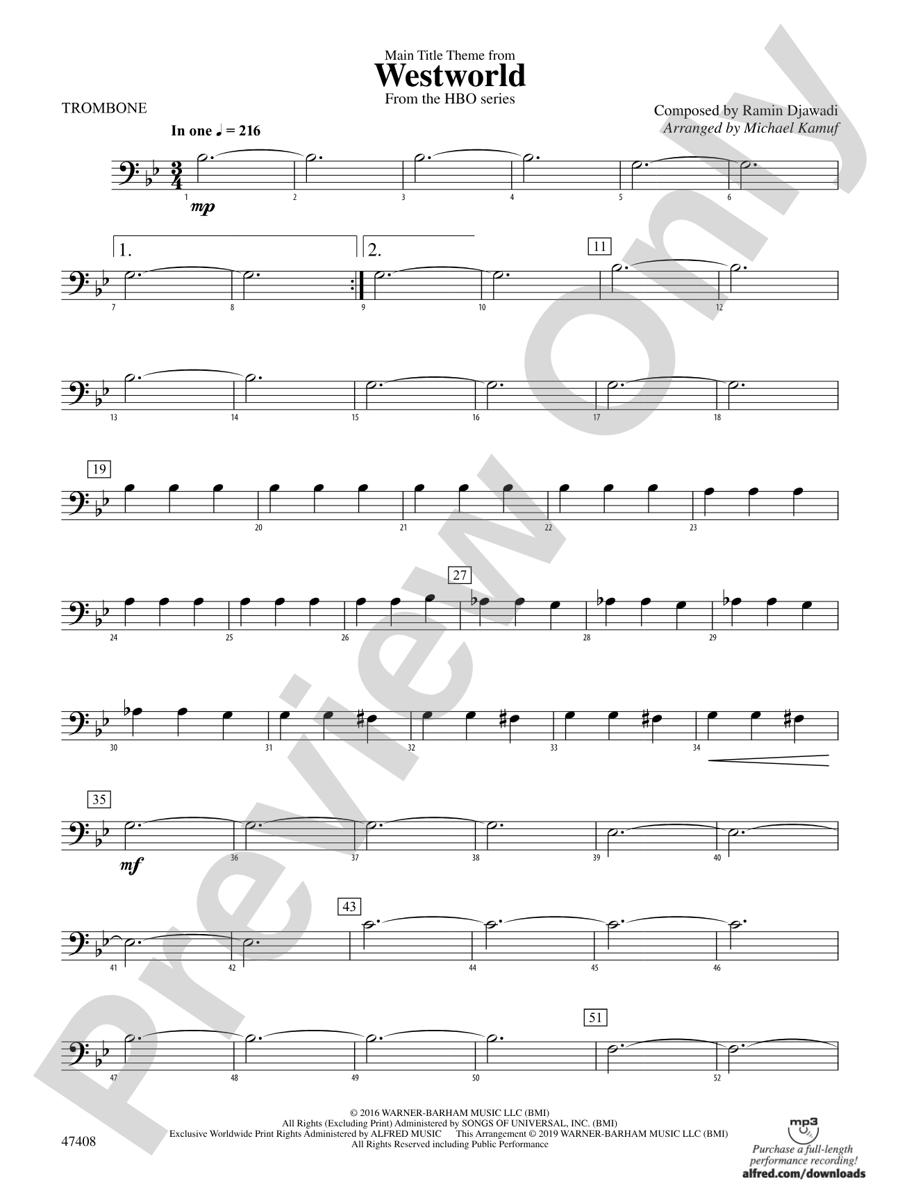 Main Title Theme from Westworld: 1st Trombone