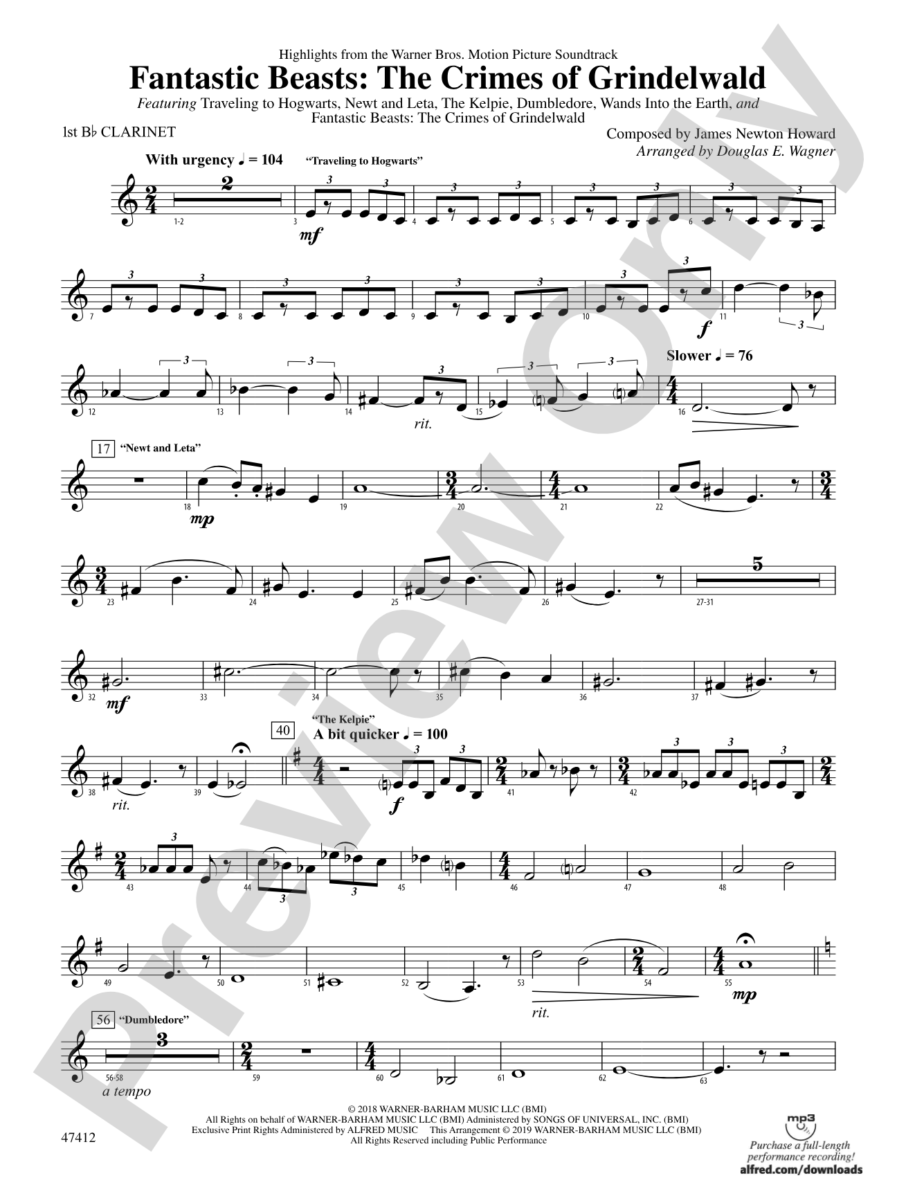 Fantastic Beasts: The Crimes of Grindelwald: 1st B-flat Clarinet
