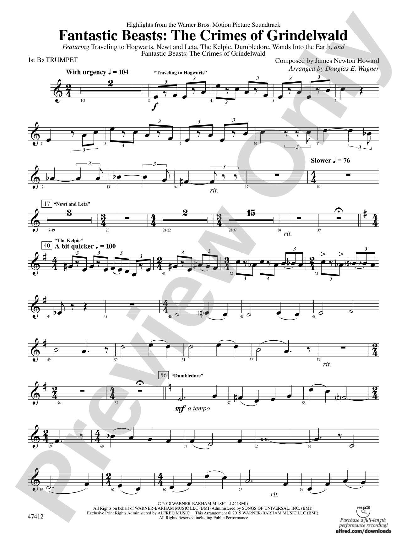 Fantastic Beasts: The Crimes of Grindelwald: 1st B-flat Trumpet