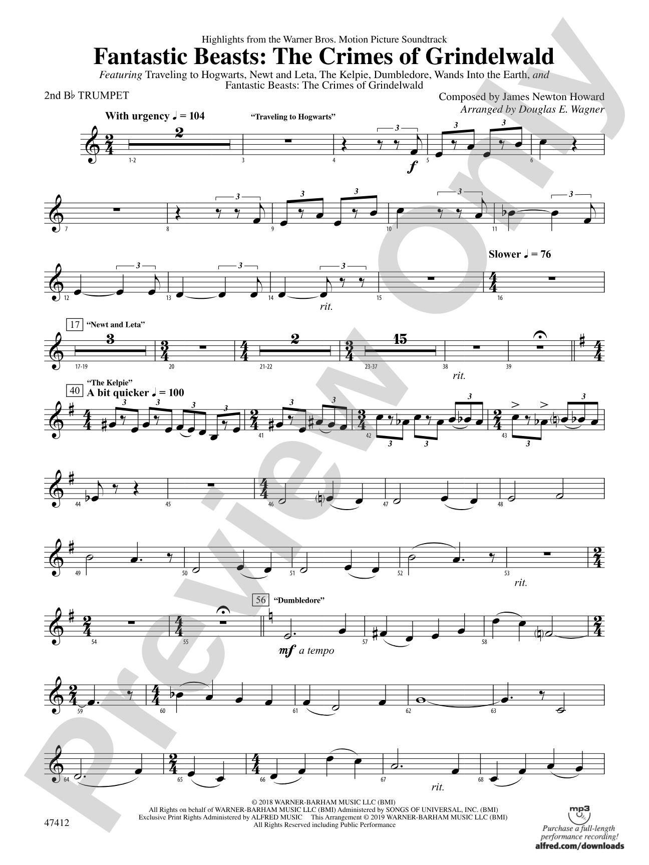 Fantastic Beasts: The Crimes of Grindelwald: 2nd B-flat Trumpet