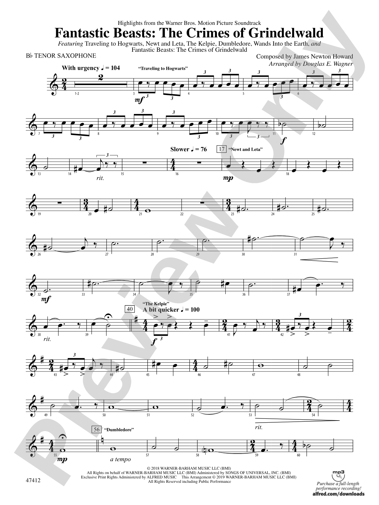Fantastic Beasts: The Crimes of Grindelwald: B-flat Tenor Saxophone