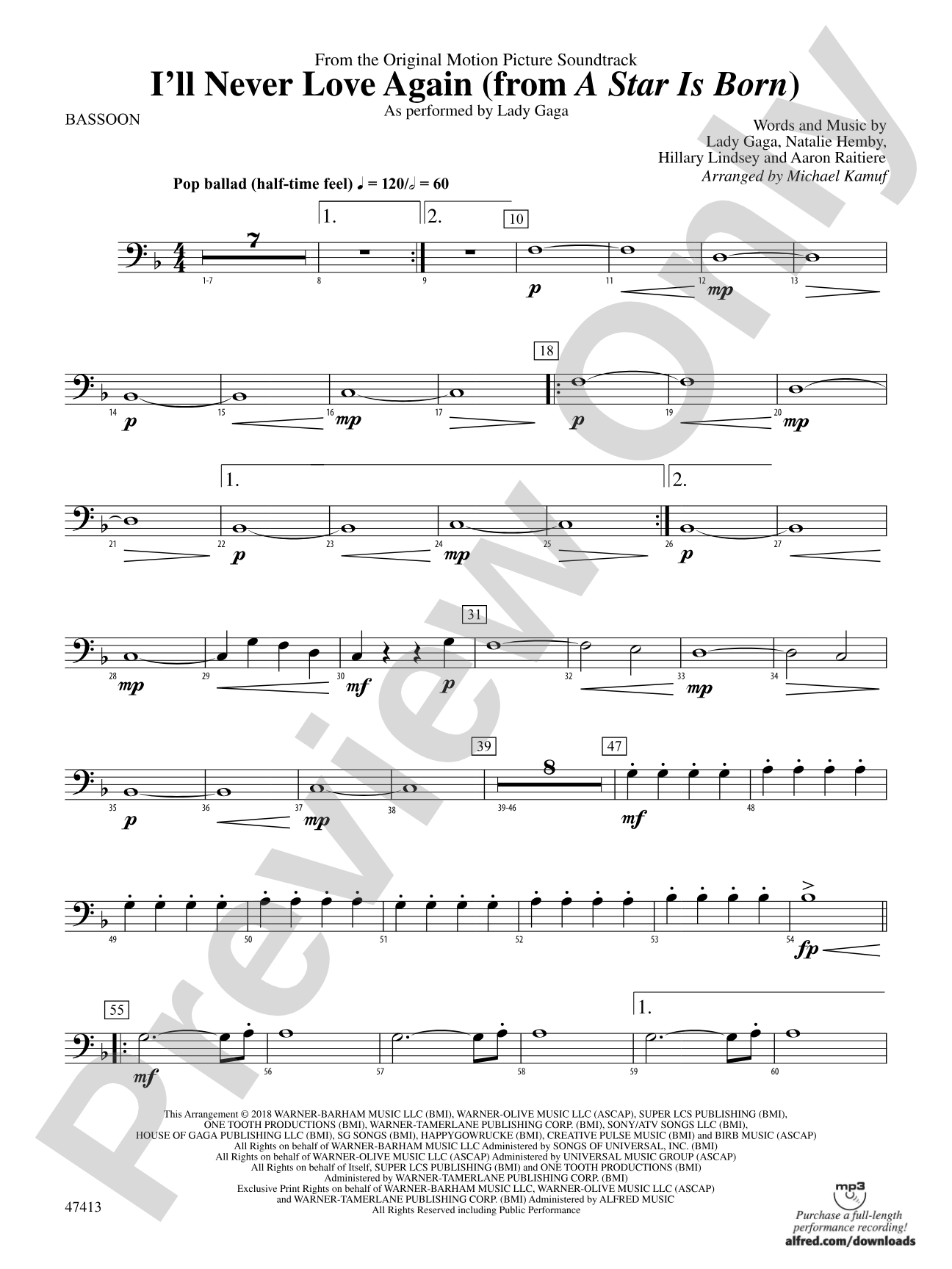 I'll Never Love Again (from A Star Is Born): Bassoon