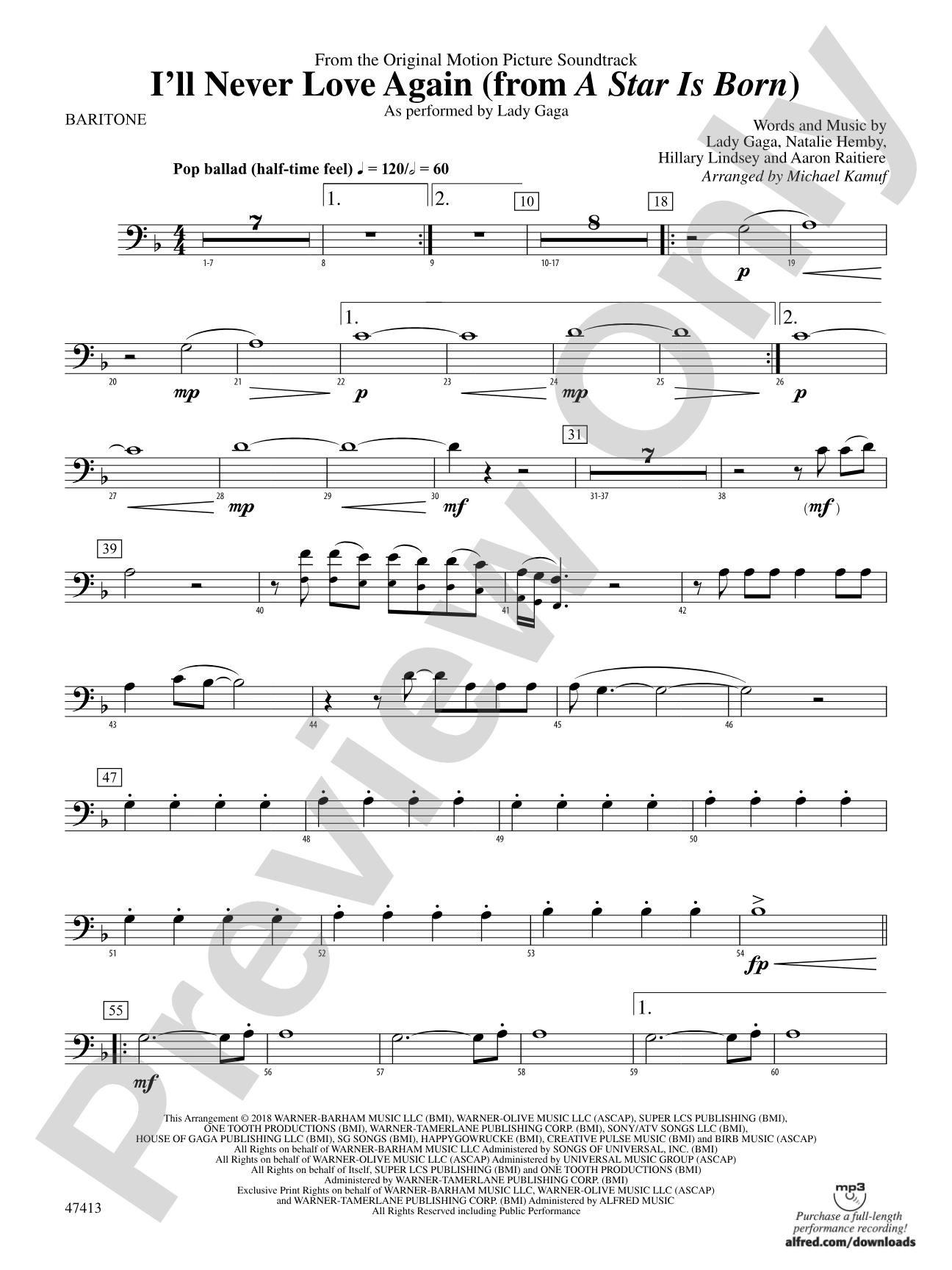 I'll Never Love Again (from A Star Is Born): Baritone B.C.