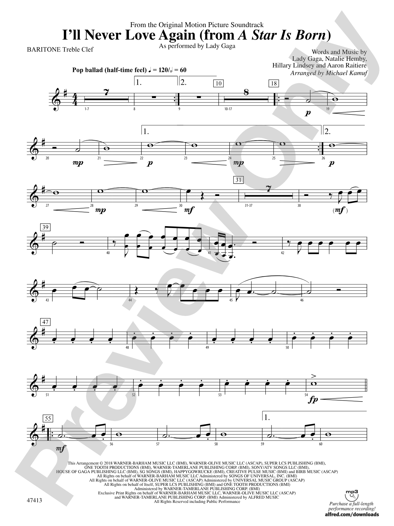 I'll Never Love Again (from A Star Is Born): Baritone T.C.