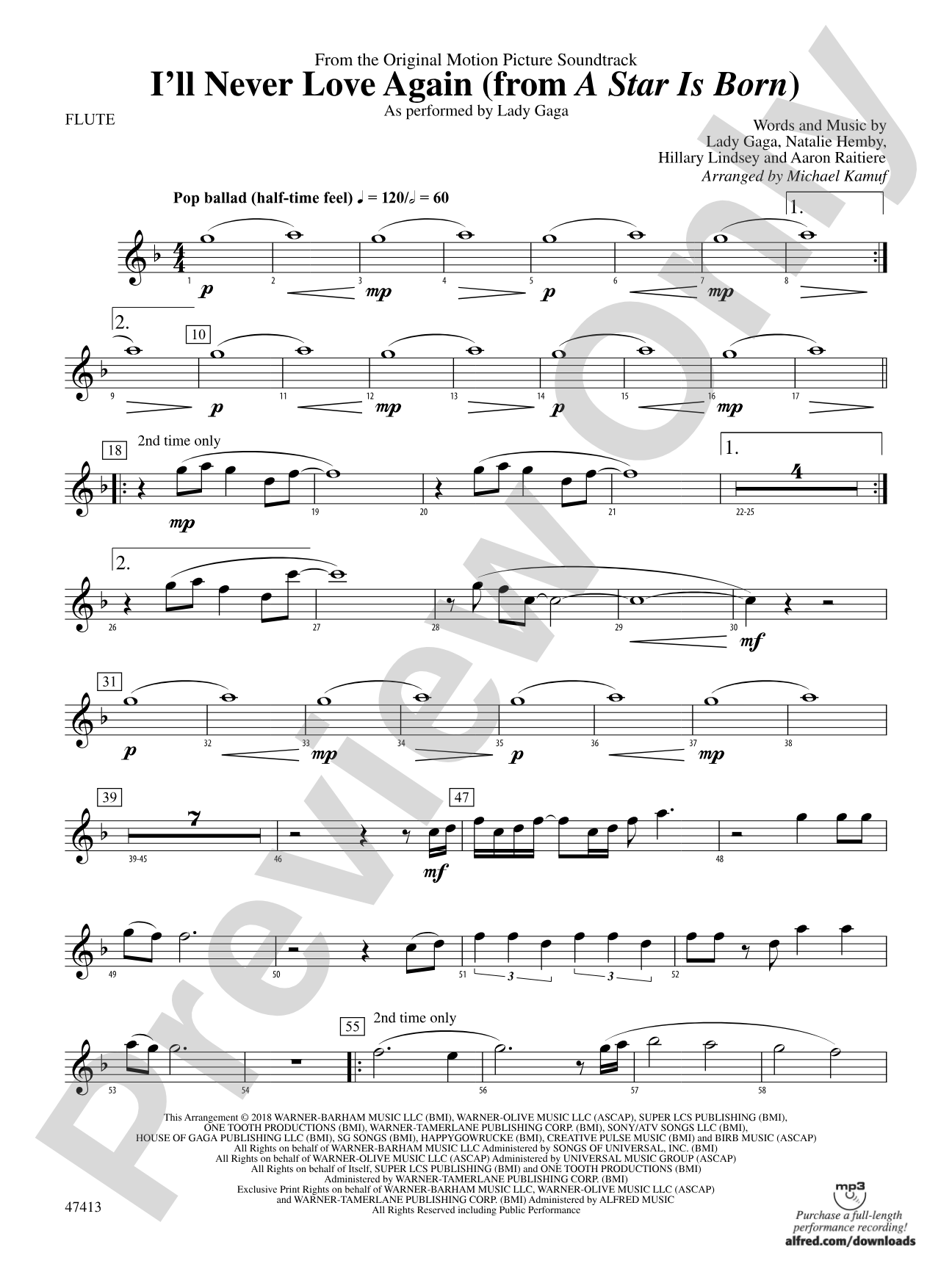 I'll Never Love Again (from A Star Is Born): Flute