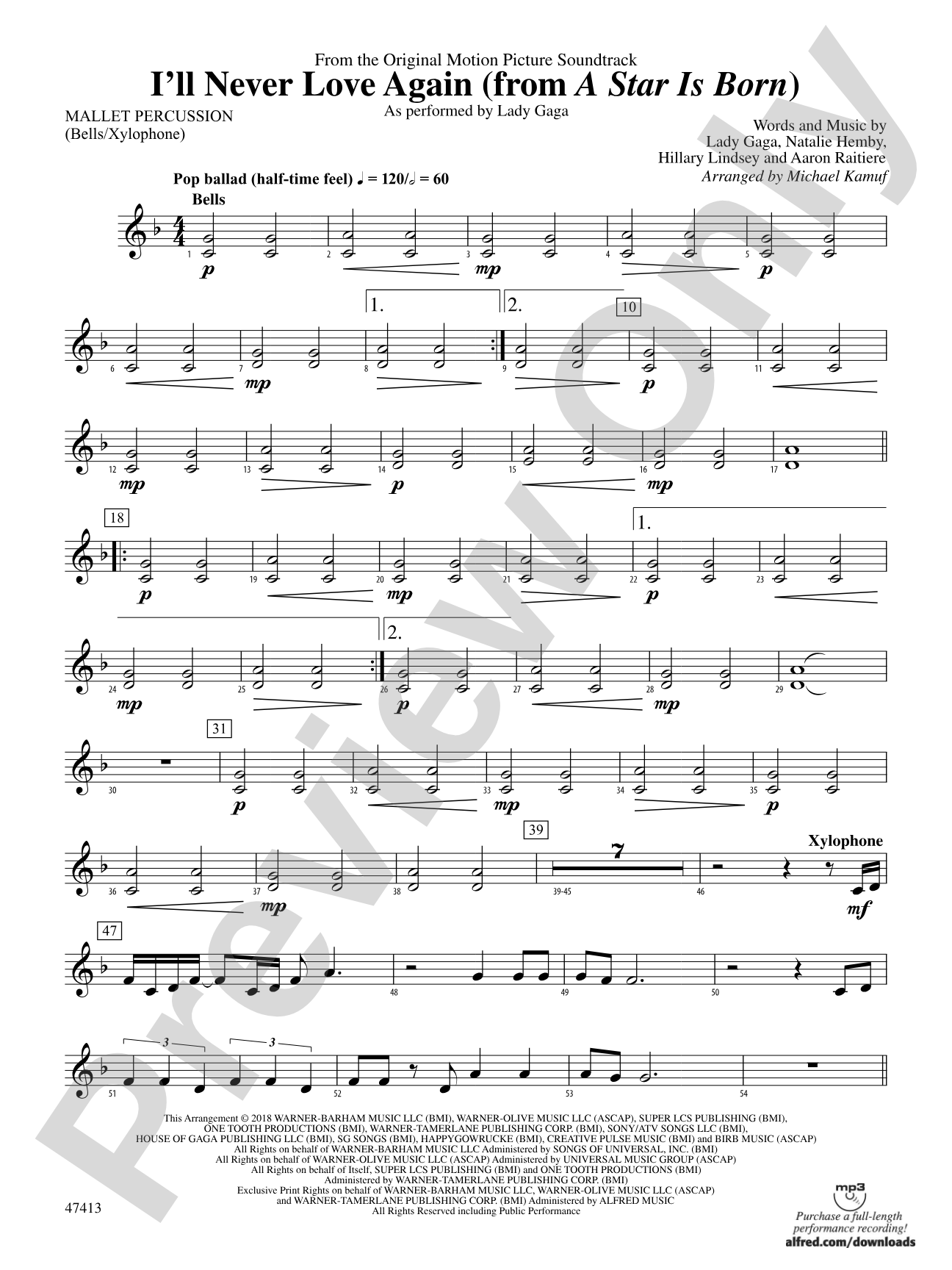 I'll Never Love Again (from A Star Is Born): Mallets