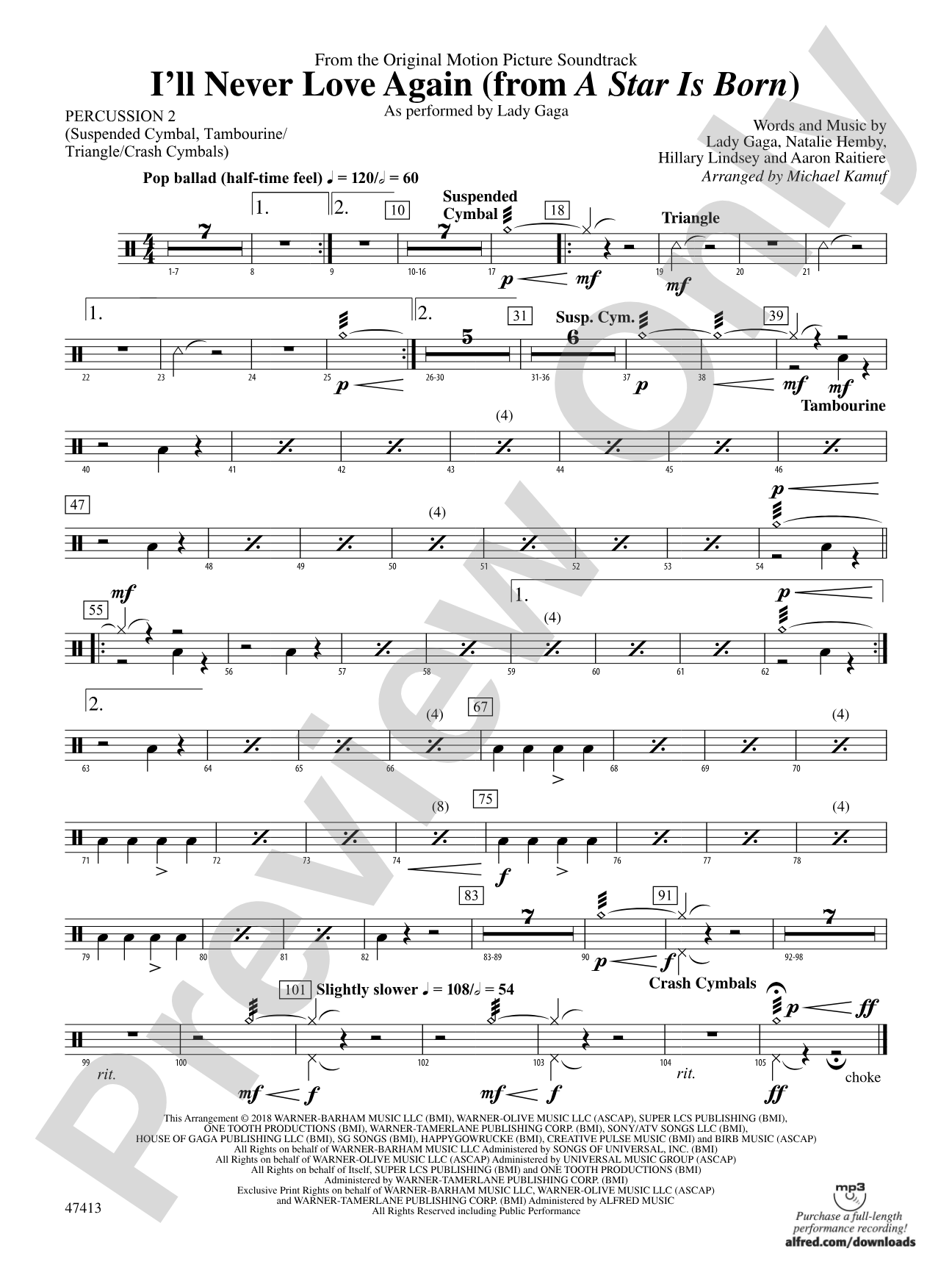 I'll Never Love Again (from A Star Is Born): 2nd Percussion