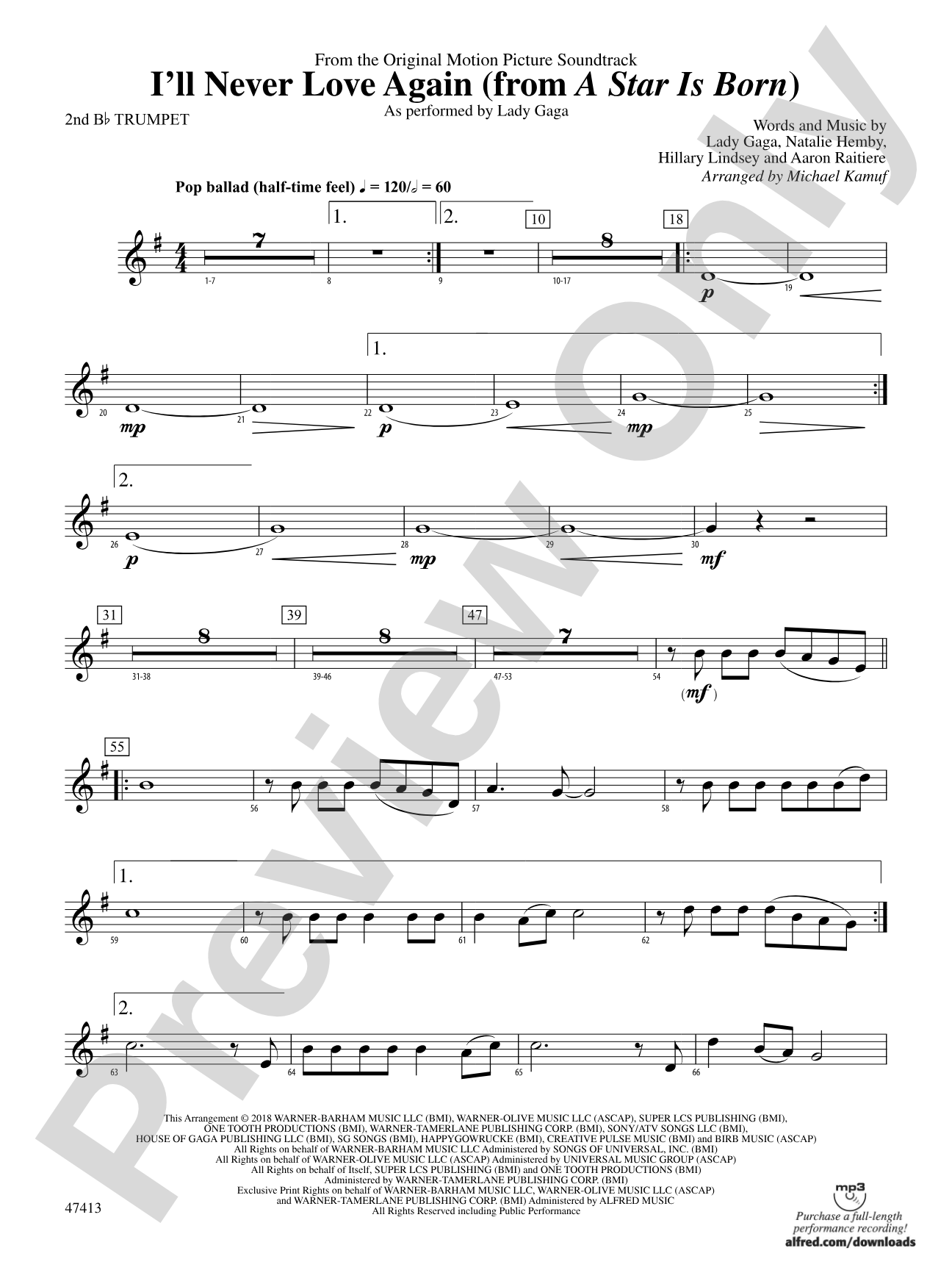 I'll Never Love Again (from A Star Is Born): 2nd B-flat Trumpet