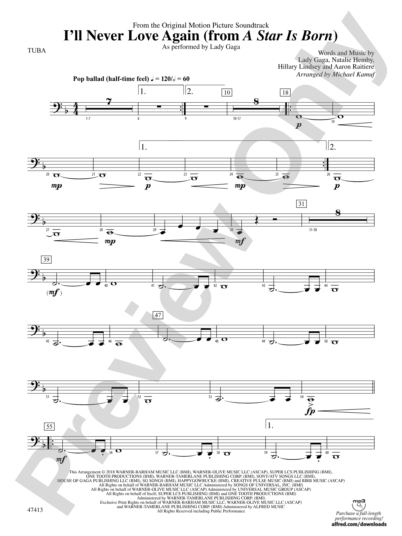 I'll Never Love Again (from A Star Is Born): Tuba