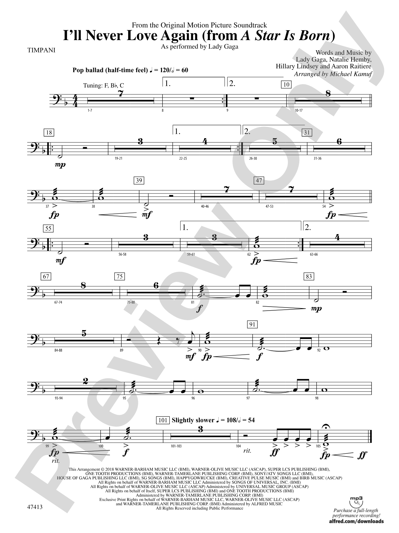 I'll Never Love Again (from A Star Is Born): Timpani