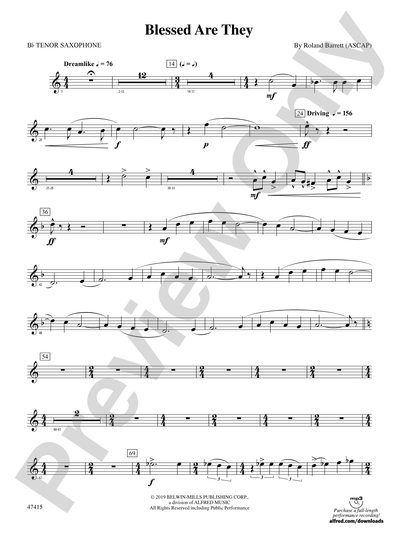 Blessed Are They: B-flat Tenor Saxophone