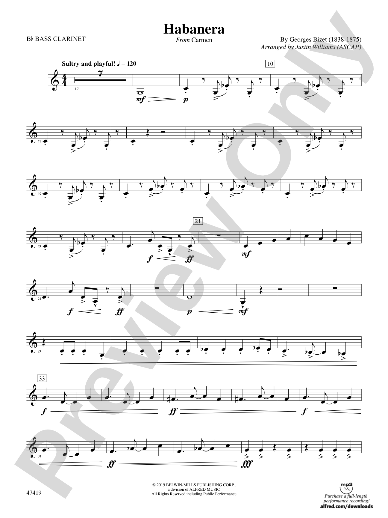 Habanera: B-flat Bass Clarinet