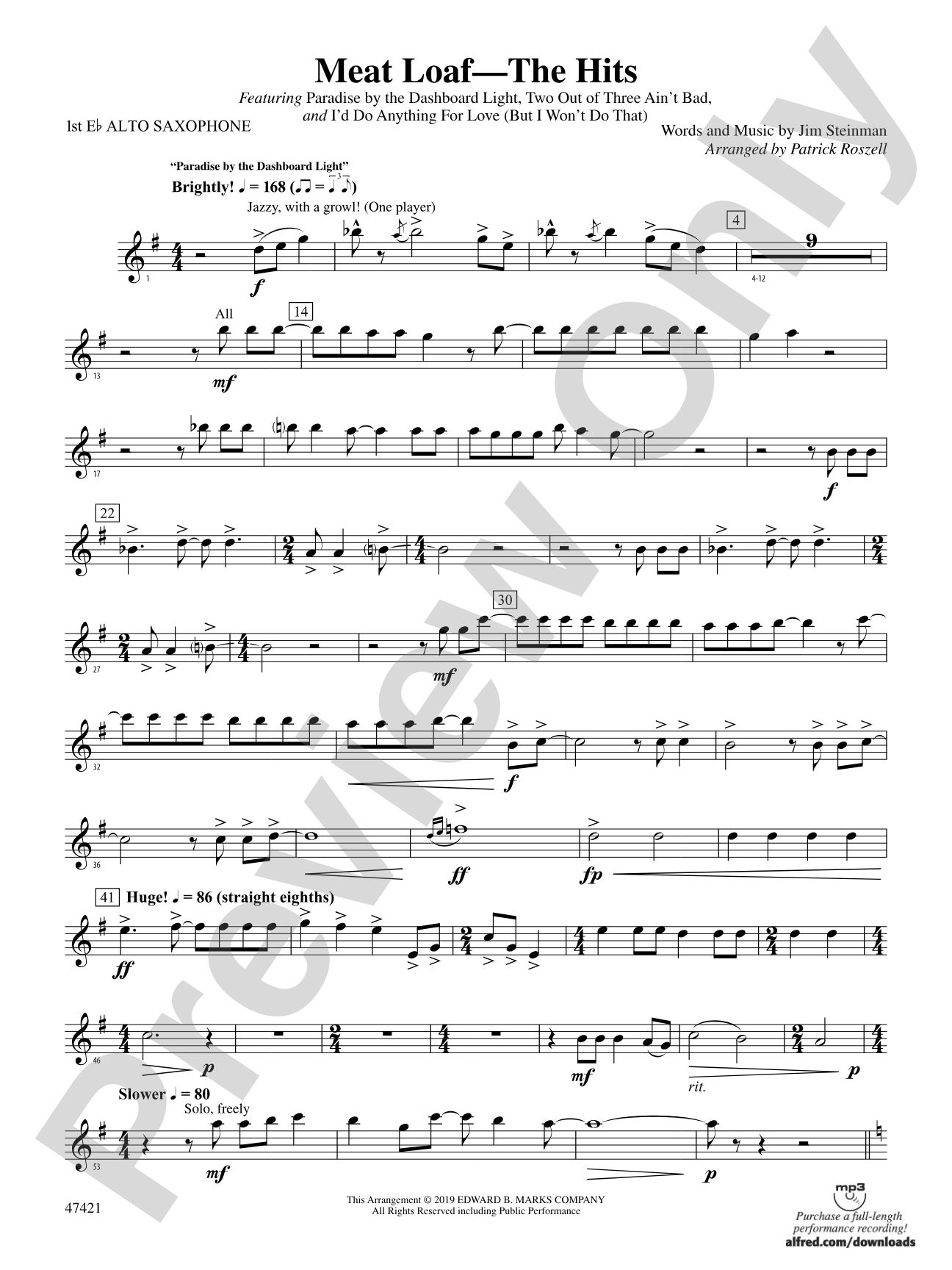 Meat Loaf---The Hits: E-flat Alto Saxophone