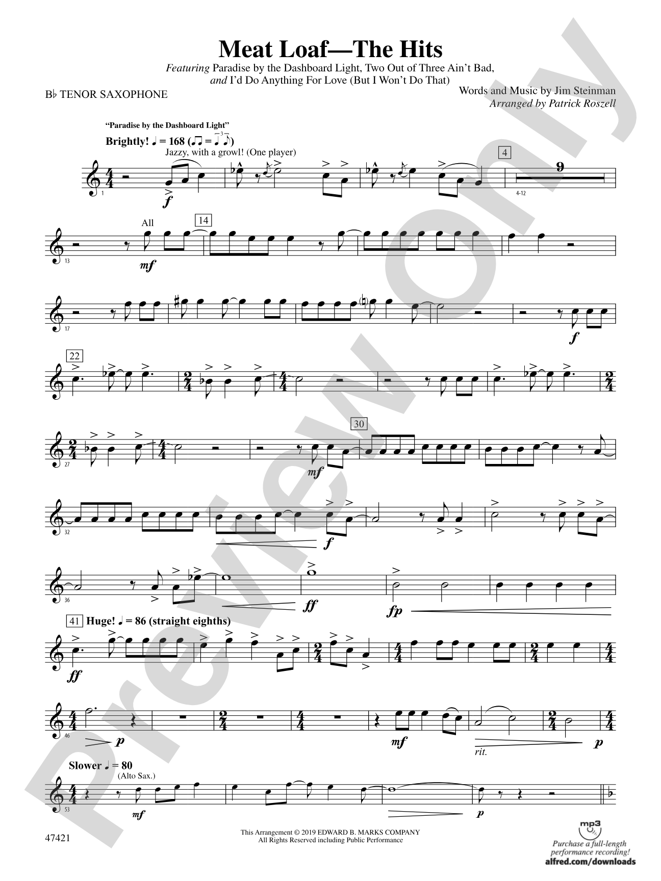 Meat Loaf---The Hits: B-flat Tenor Saxophone