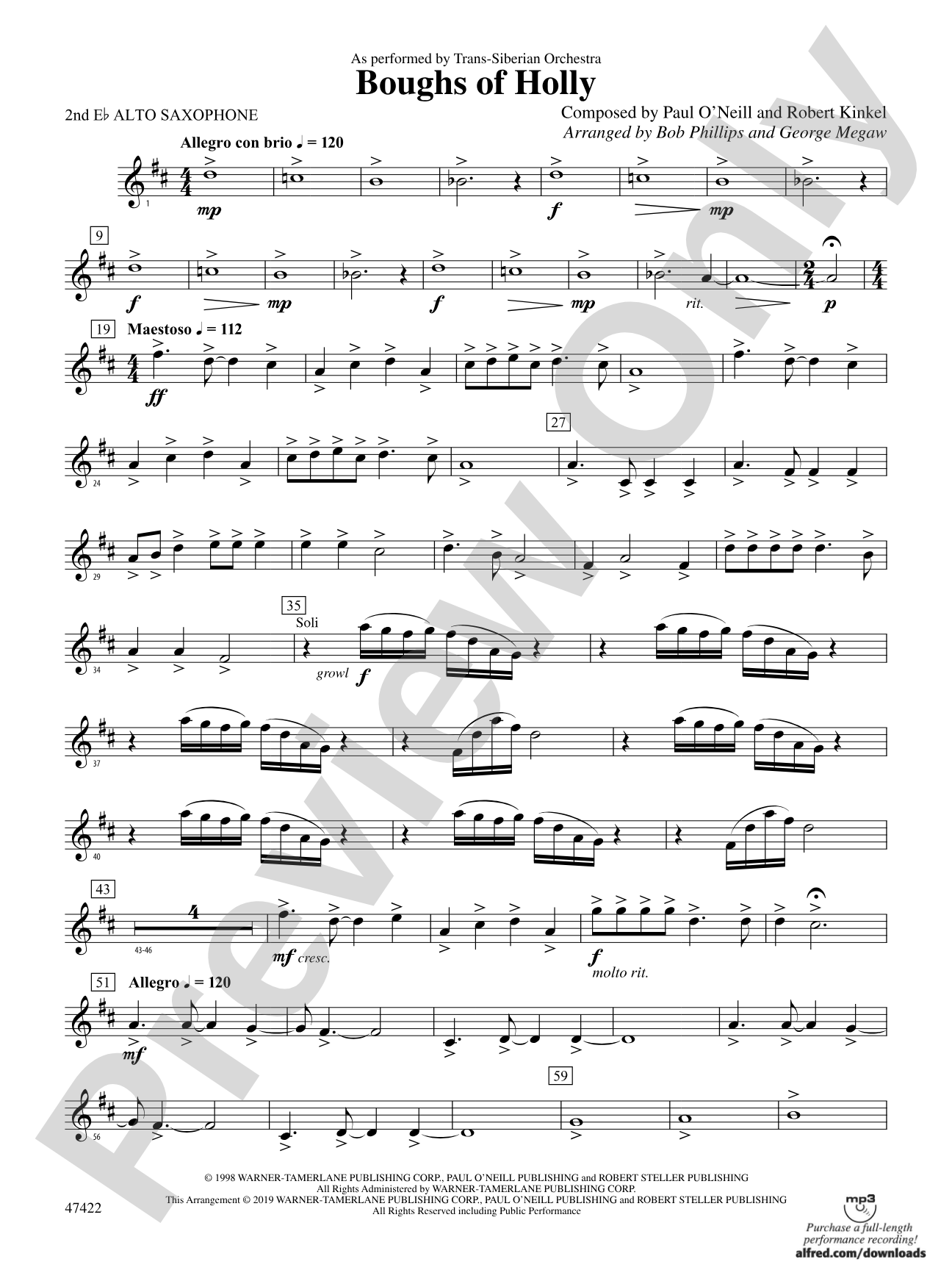 Boughs of Holly: 2nd E-flat Alto Saxophone