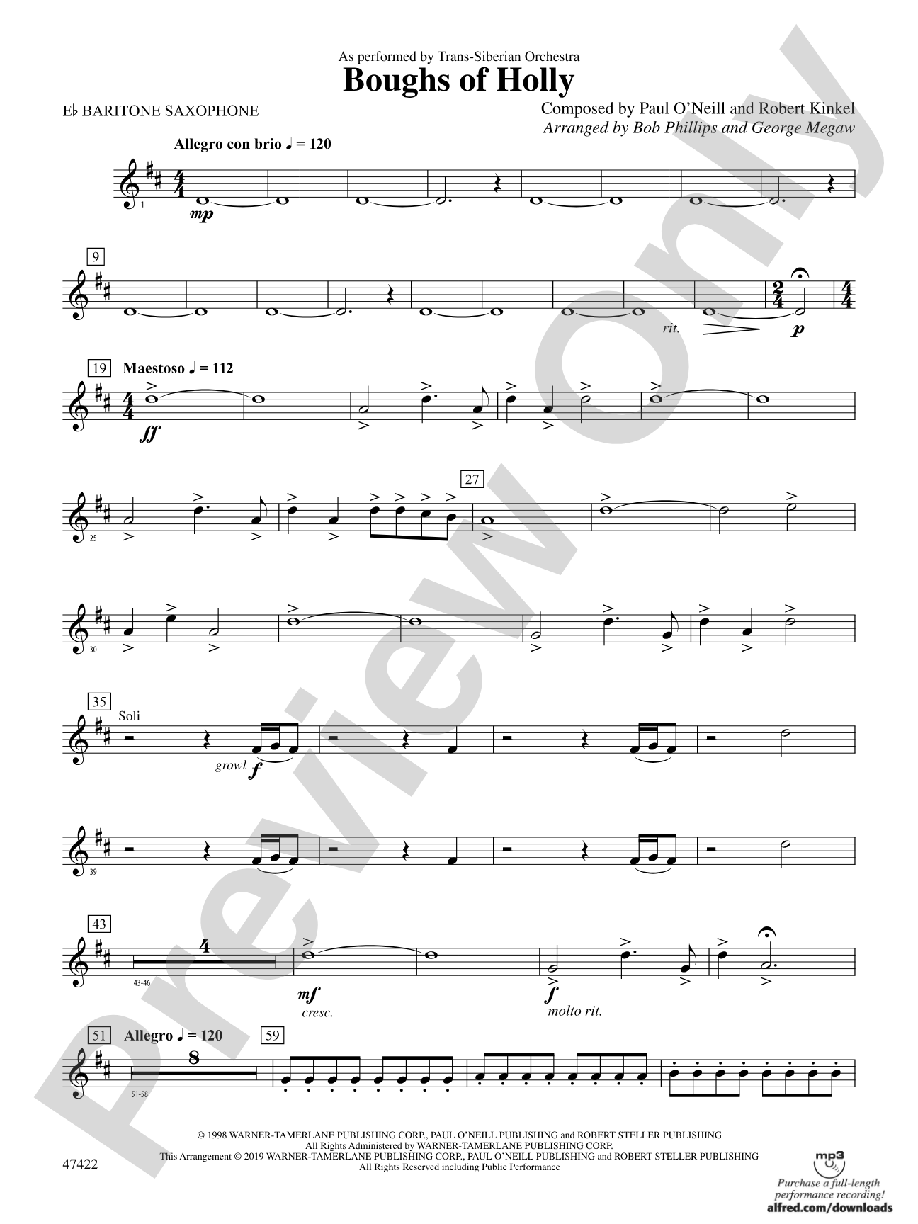 Boughs of Holly: E-flat Baritone Saxophone
