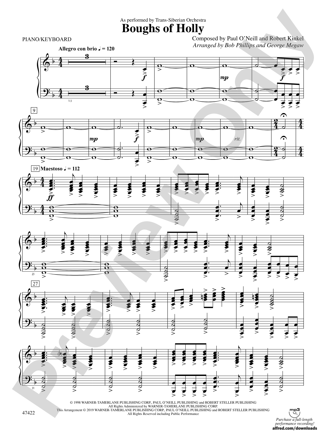 Boughs of Holly: Piano Accompaniment