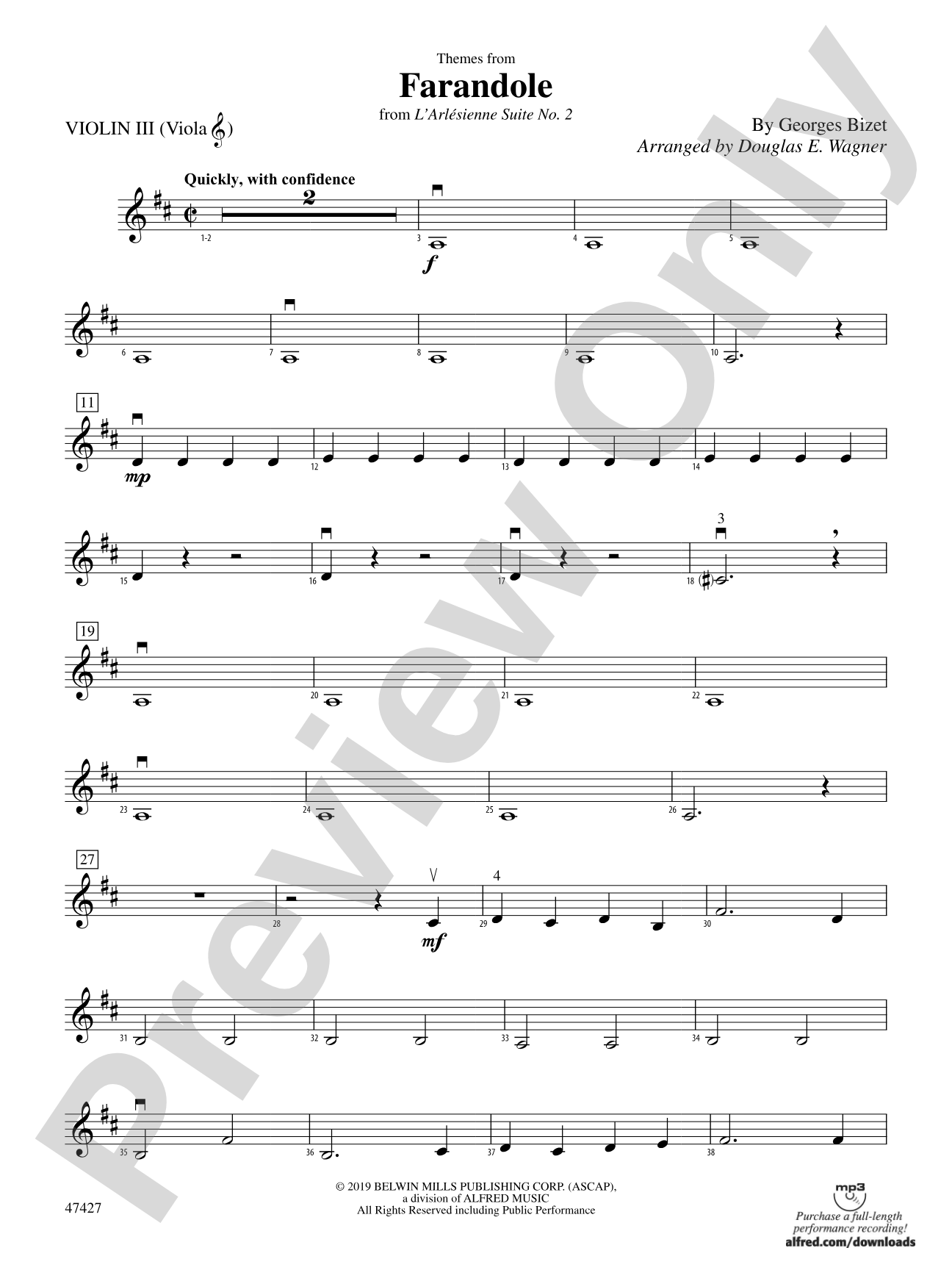 Themes from Farandole: 3rd Violin (Viola [TC])