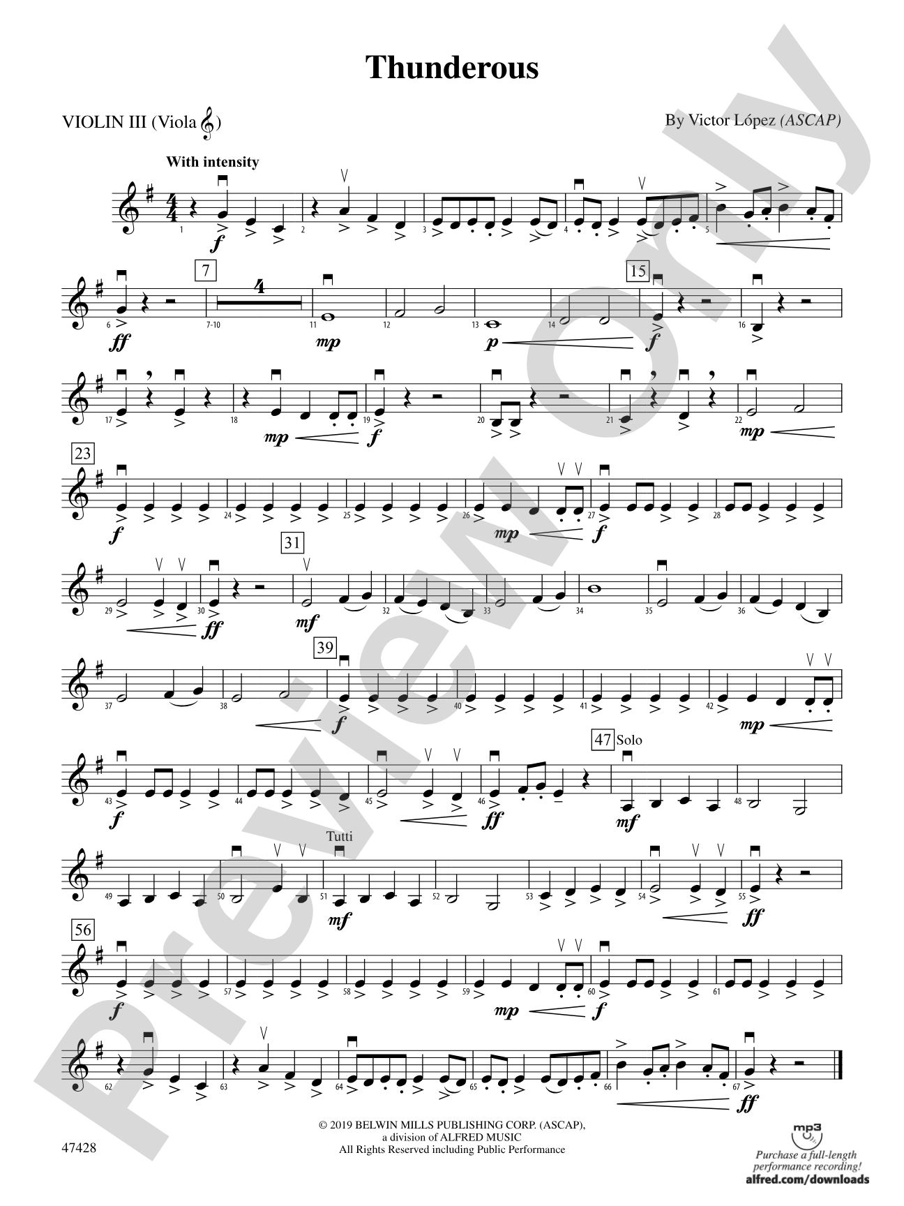 Thunderous: 3rd Violin (Viola [TC])