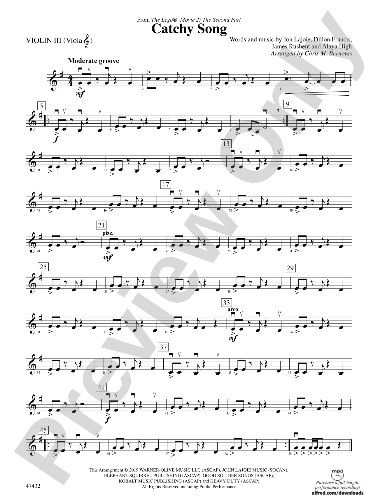 Catchy Song: 3rd Violin (Viola [TC])