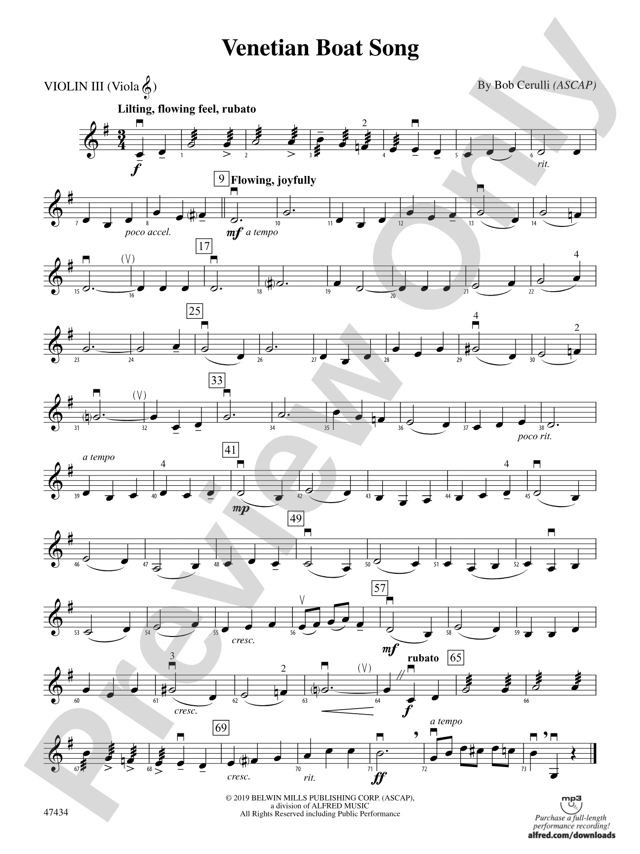 Venetian Boat Song: 3rd Violin (Viola [TC])