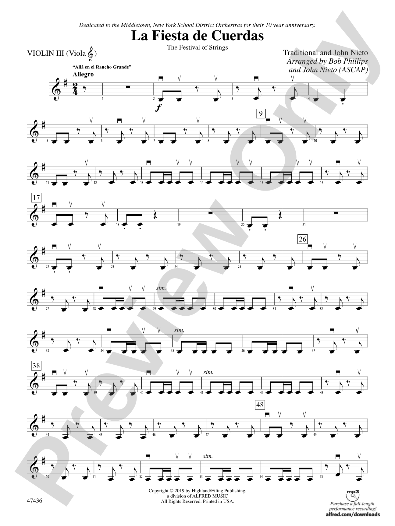 La Fiesta de Cuerdas: 3rd Violin (Viola [TC])