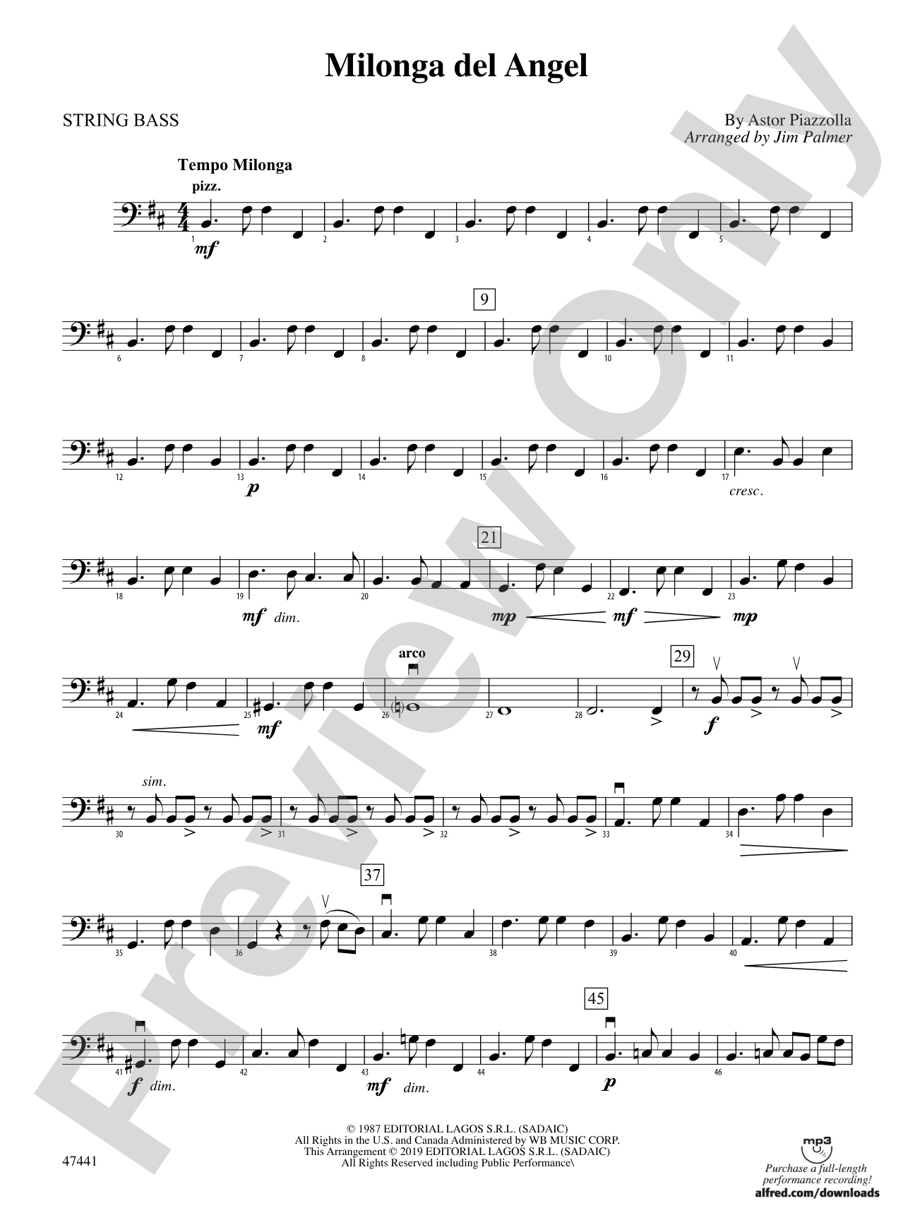 Milonga del Angel: String Bass