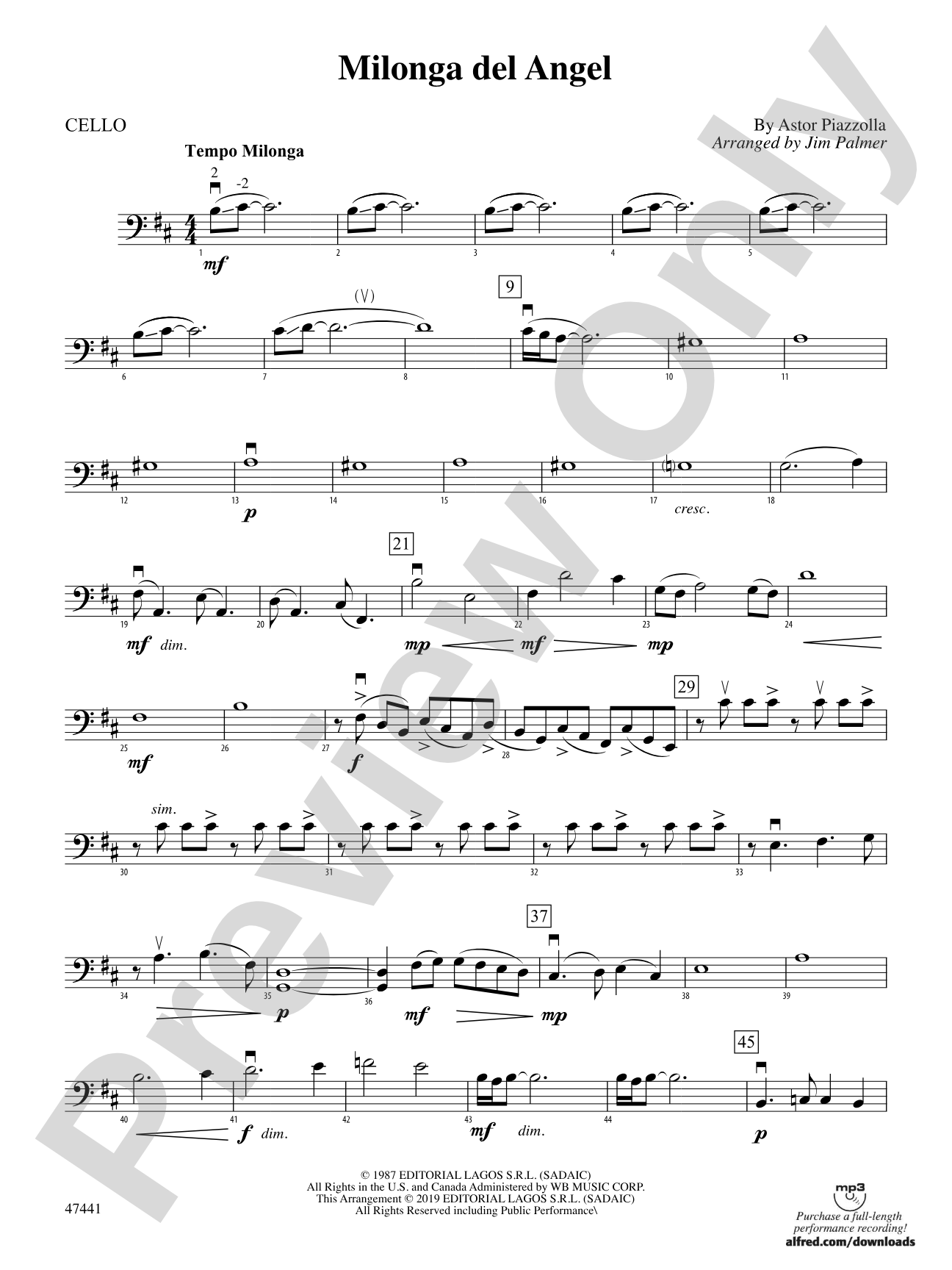 Milonga del Angel: Cello