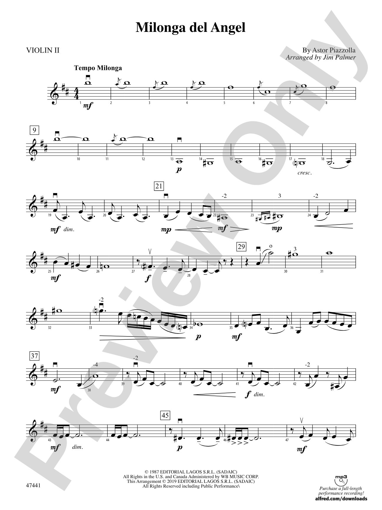 Milonga del Angel: 2nd Violin