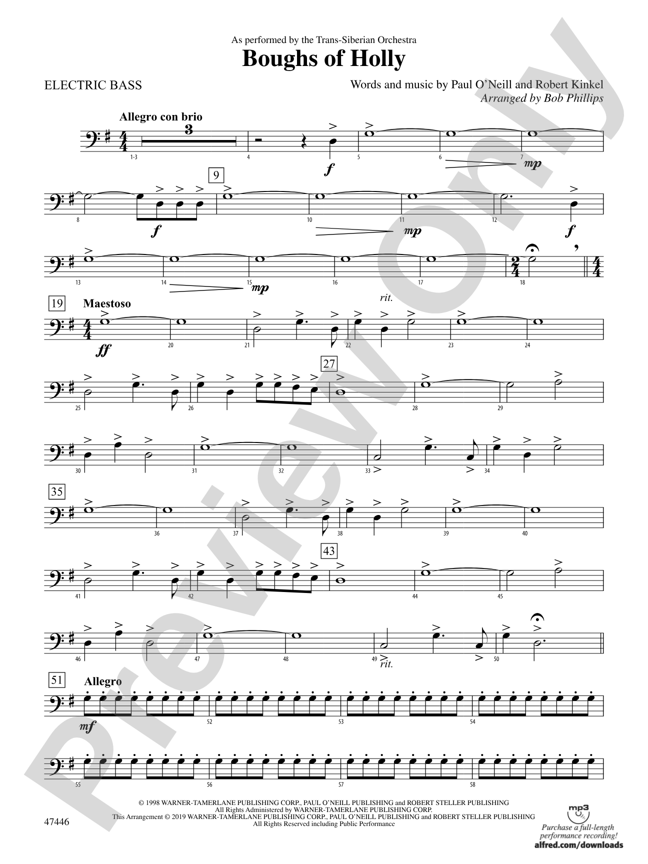 Boughs of Holly: Electric Bass