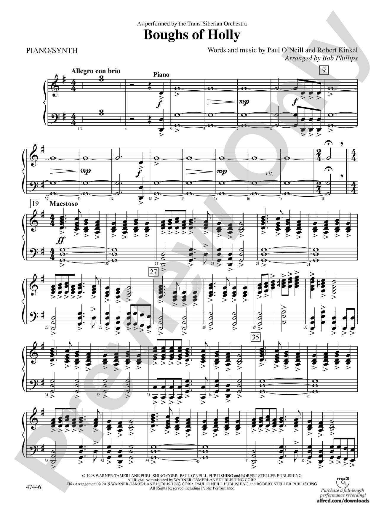 Boughs of Holly: Piano Accompaniment