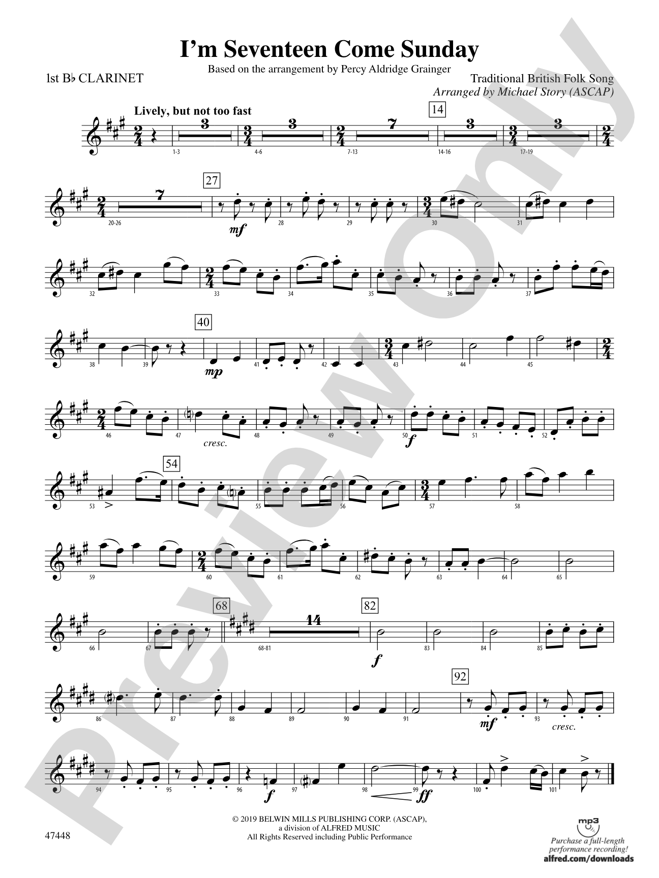 I'm Seventeen Come Sunday: 1st B-flat Clarinet