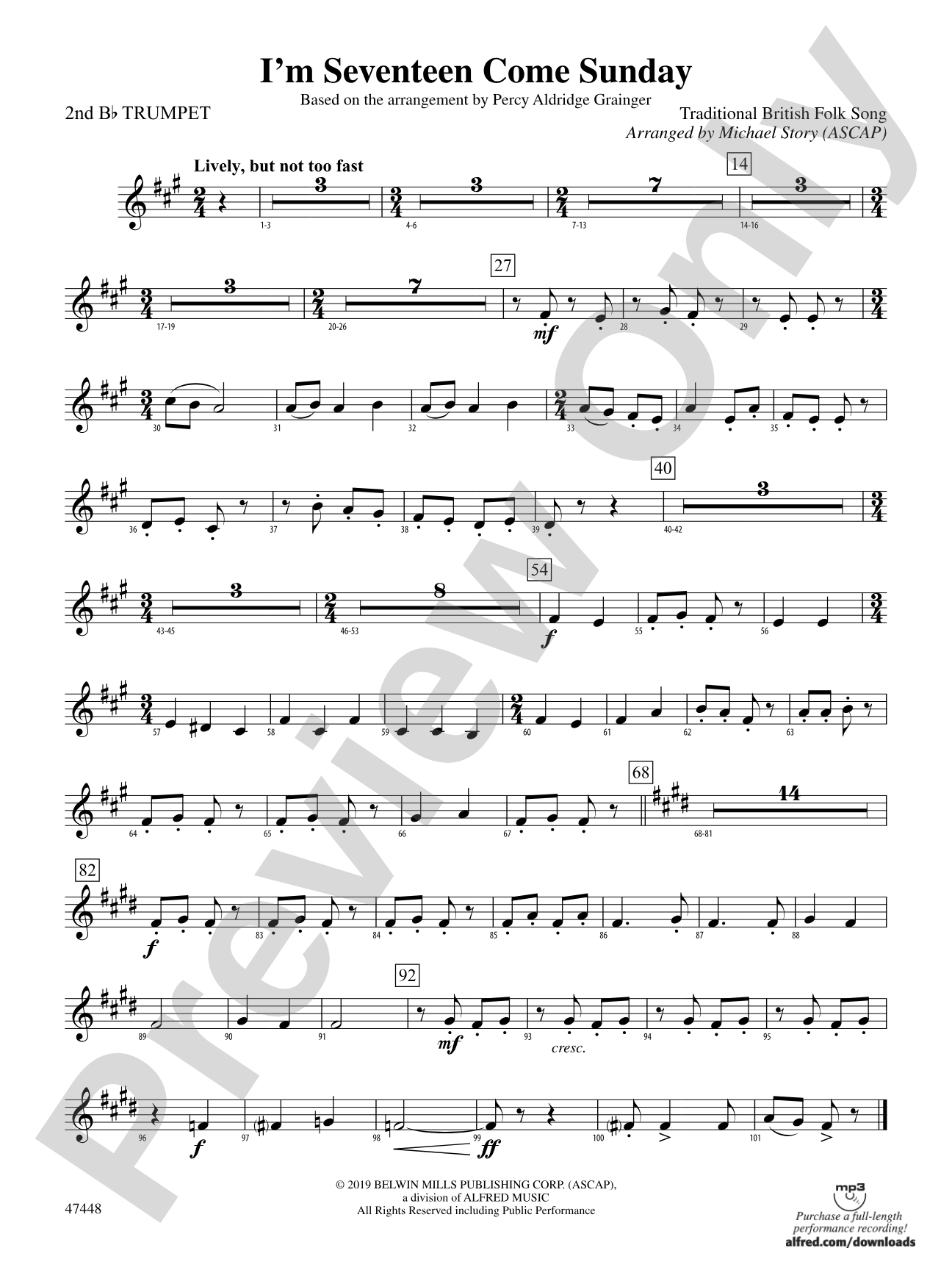 I'm Seventeen Come Sunday: 2nd B-flat Trumpet