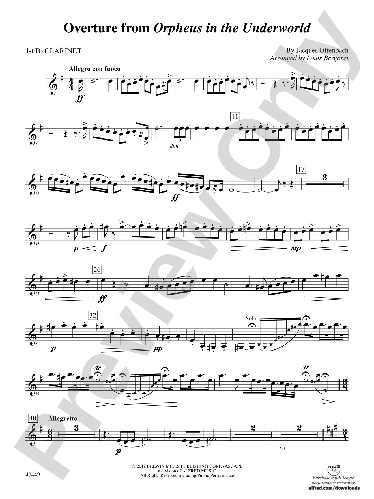 Overture from Orpheus in the Underworld: 1st B-flat Clarinet