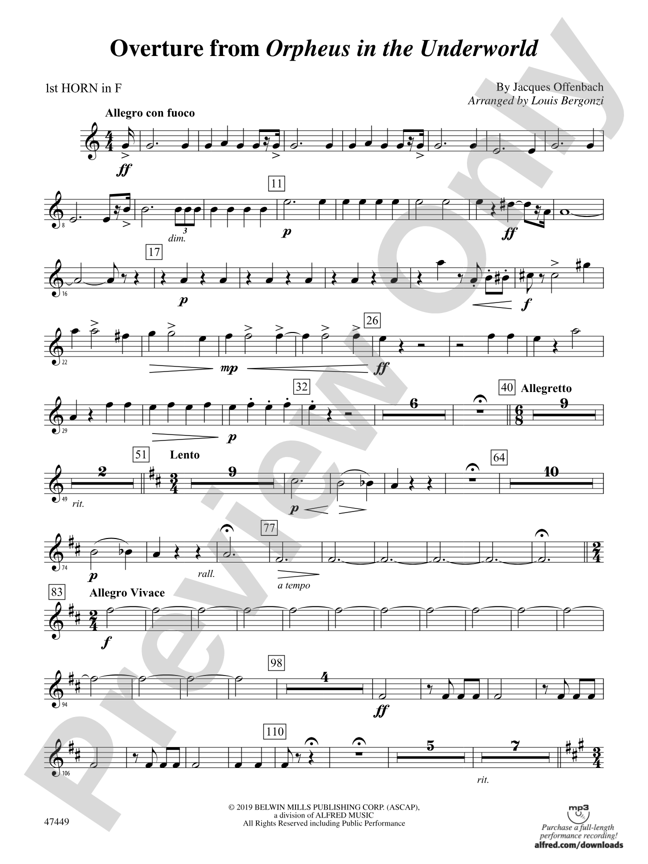 Overture from Orpheus in the Underworld: 1st F Horn