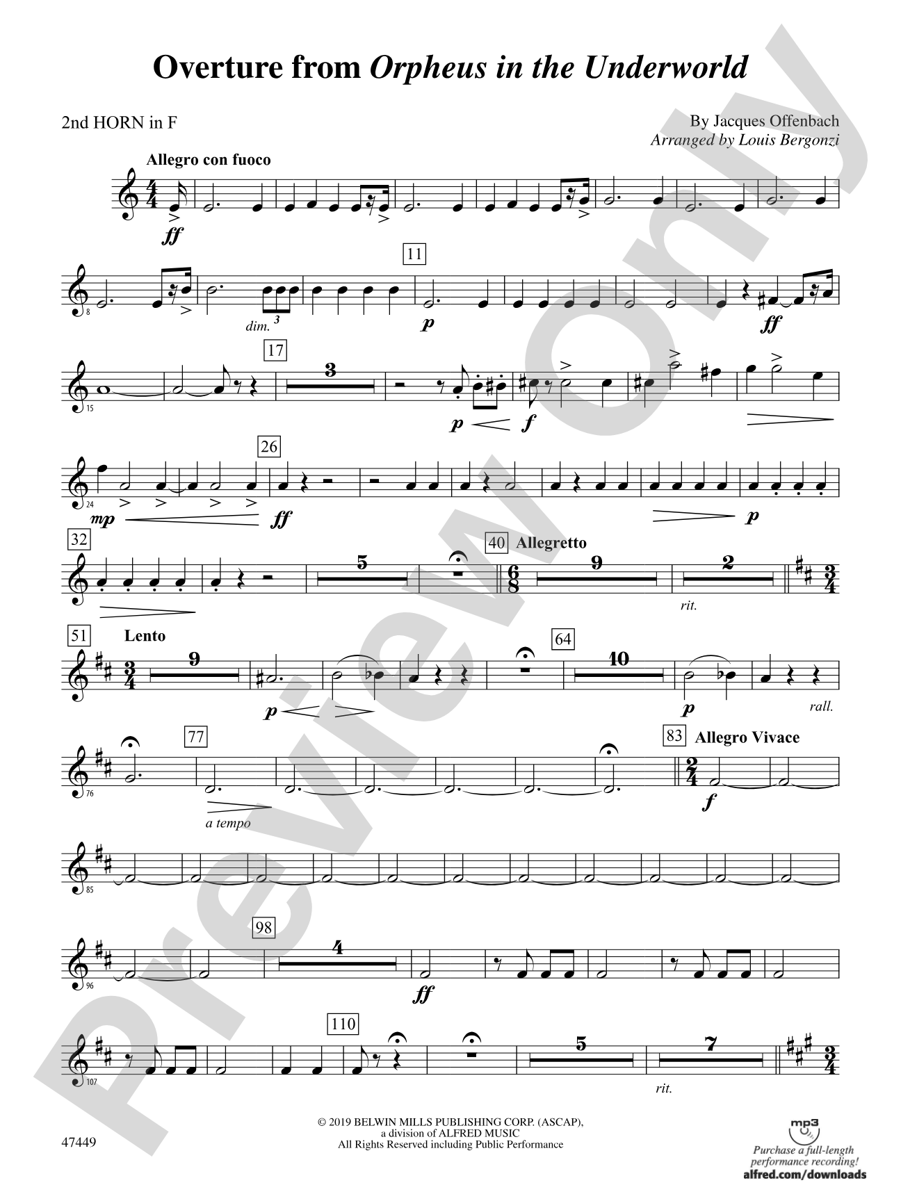 Overture from Orpheus in the Underworld: 2nd F Horn