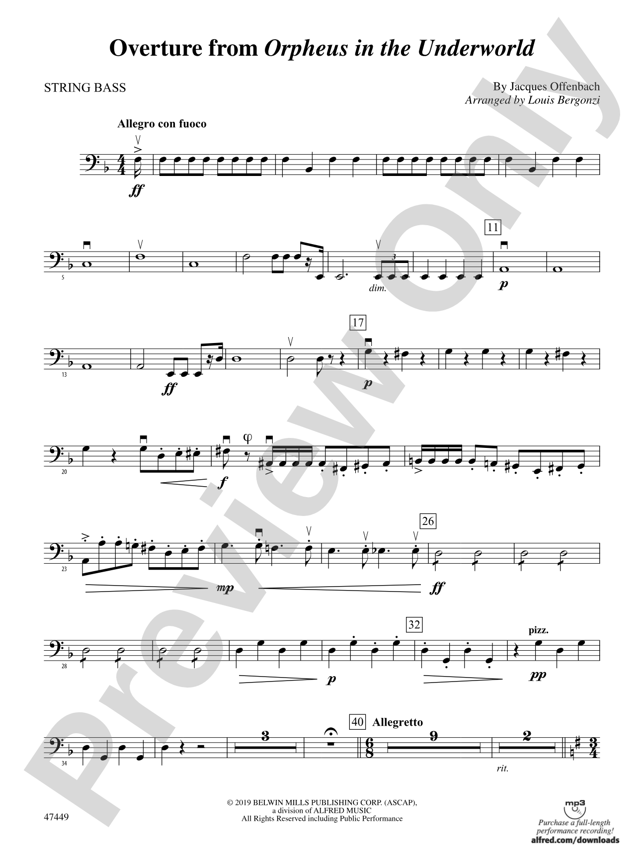 Overture from Orpheus in the Underworld: String Bass