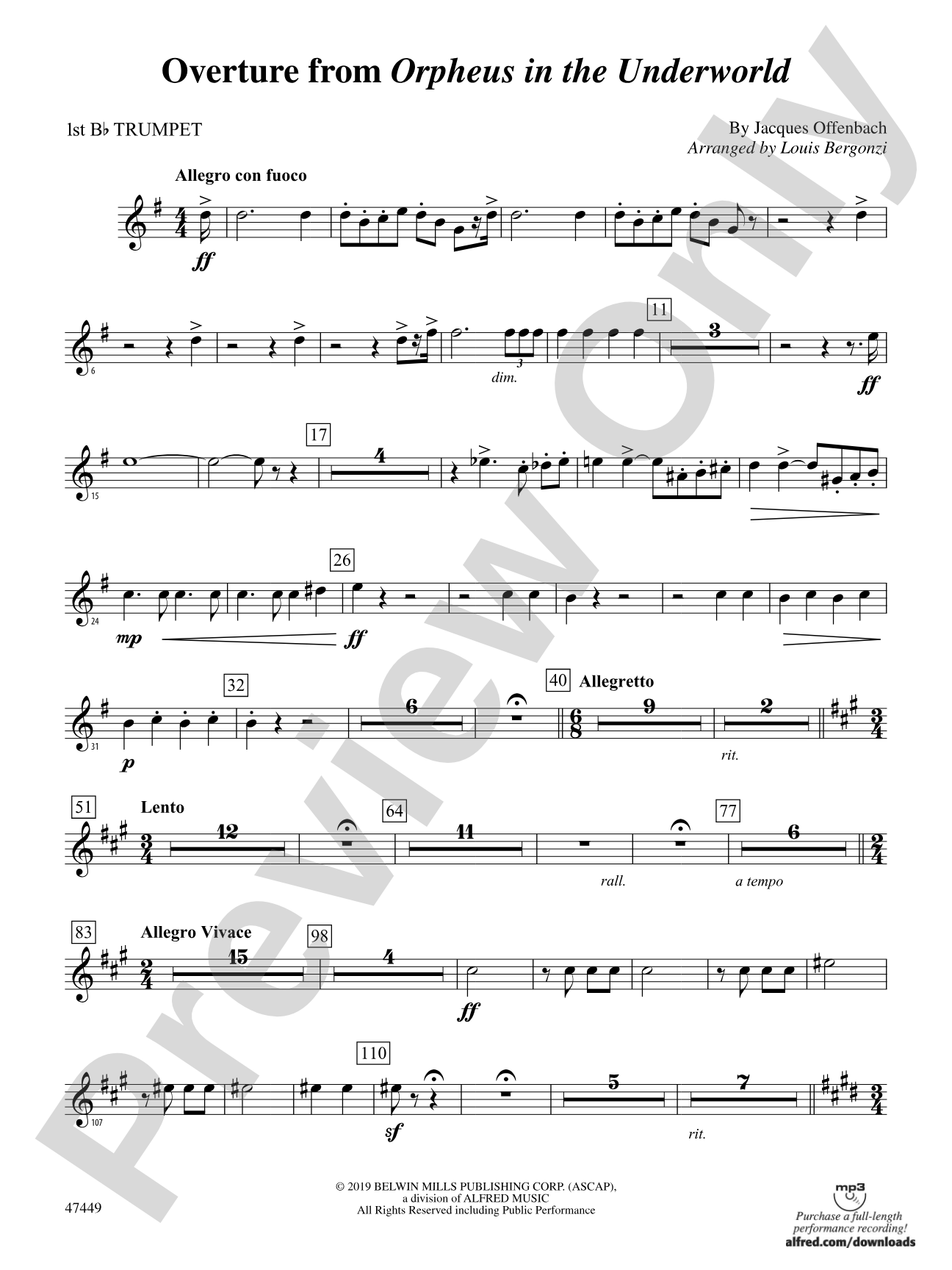 Overture from Orpheus in the Underworld: 1st B-flat Trumpet