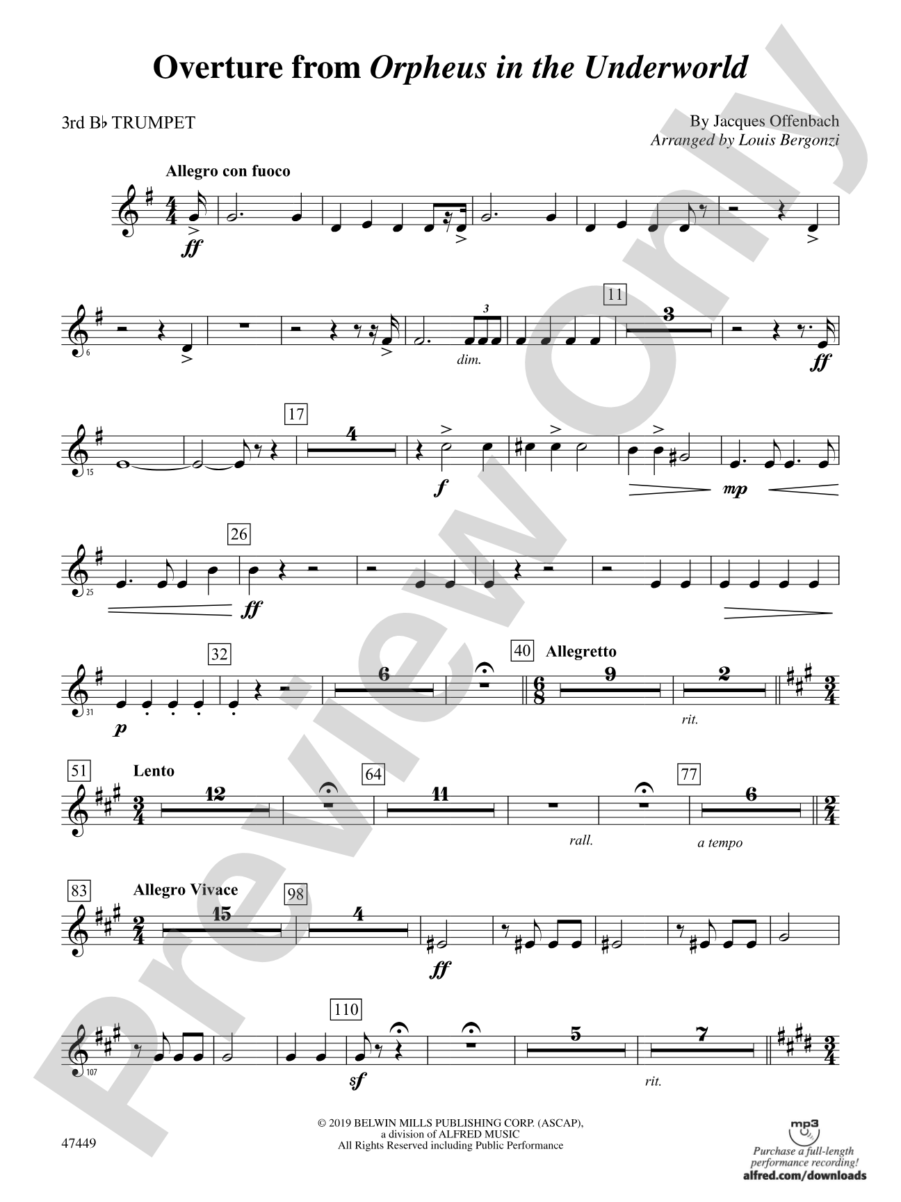 Overture from Orpheus in the Underworld: 3rd B-flat Trumpet