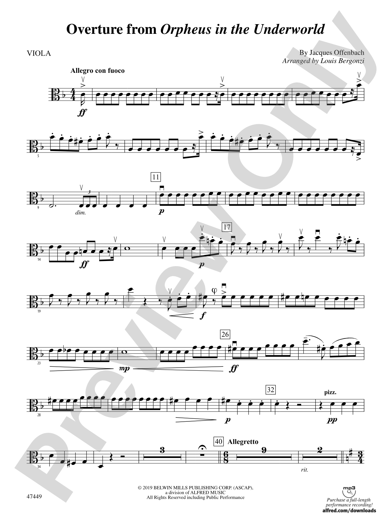 Overture from Orpheus in the Underworld: Viola