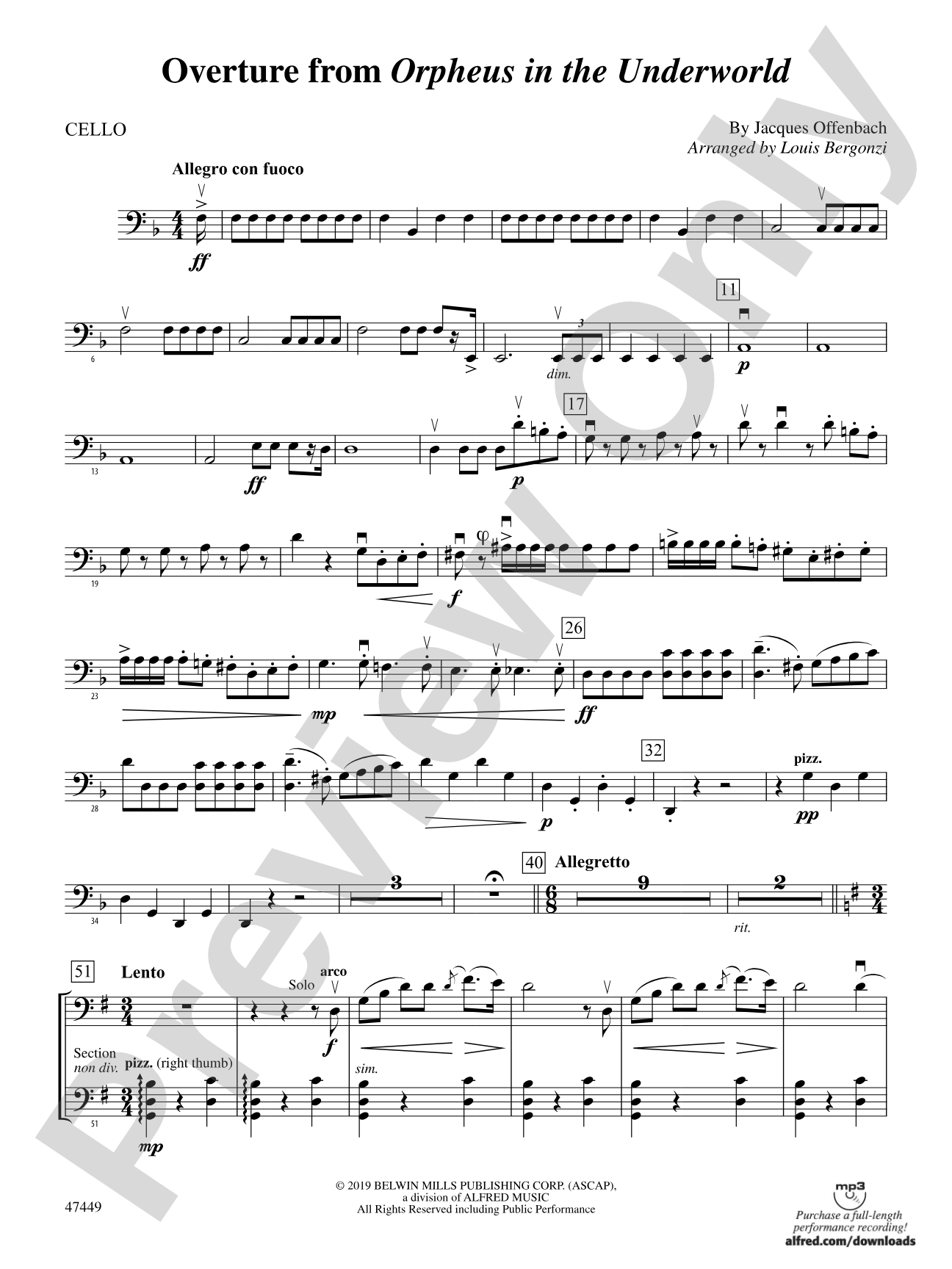 Overture from Orpheus in the Underworld: Cello