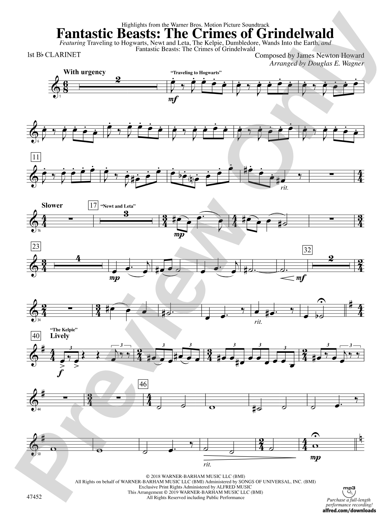 Fantastic Beasts: The Crimes of Grindelwald: 1st B-flat Clarinet