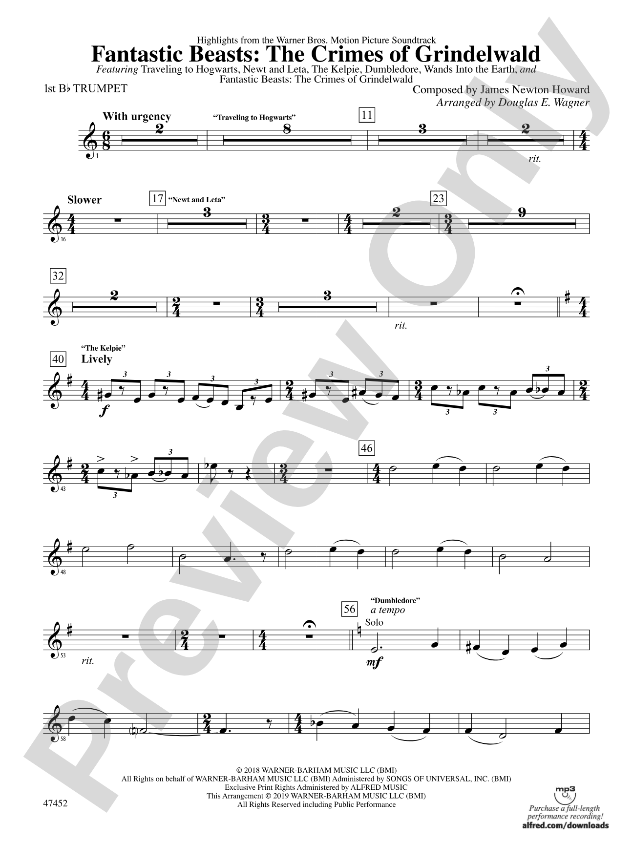 Fantastic Beasts: The Crimes of Grindelwald: 1st B-flat Trumpet