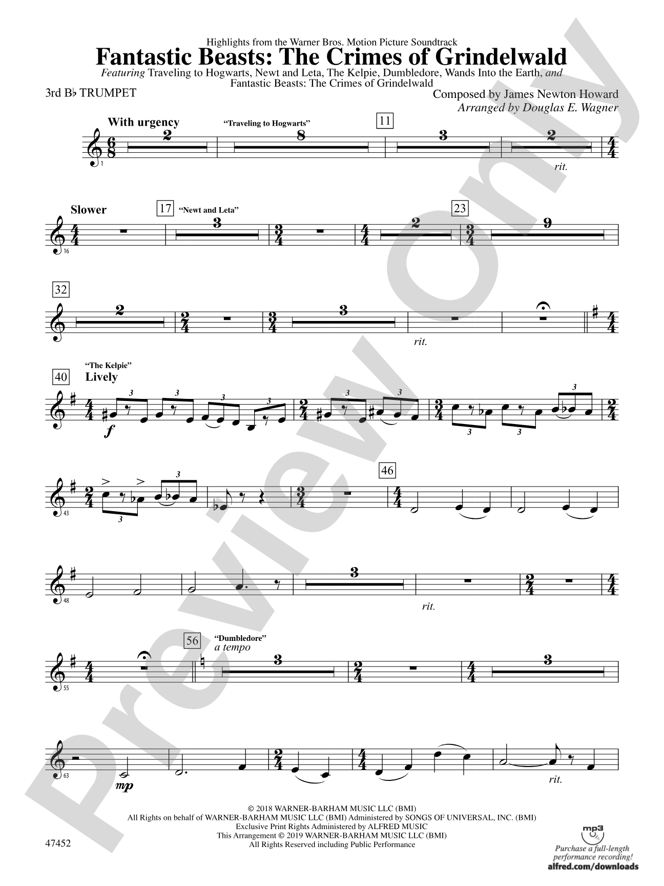 Fantastic Beasts: The Crimes of Grindelwald: 3rd B-flat Trumpet
